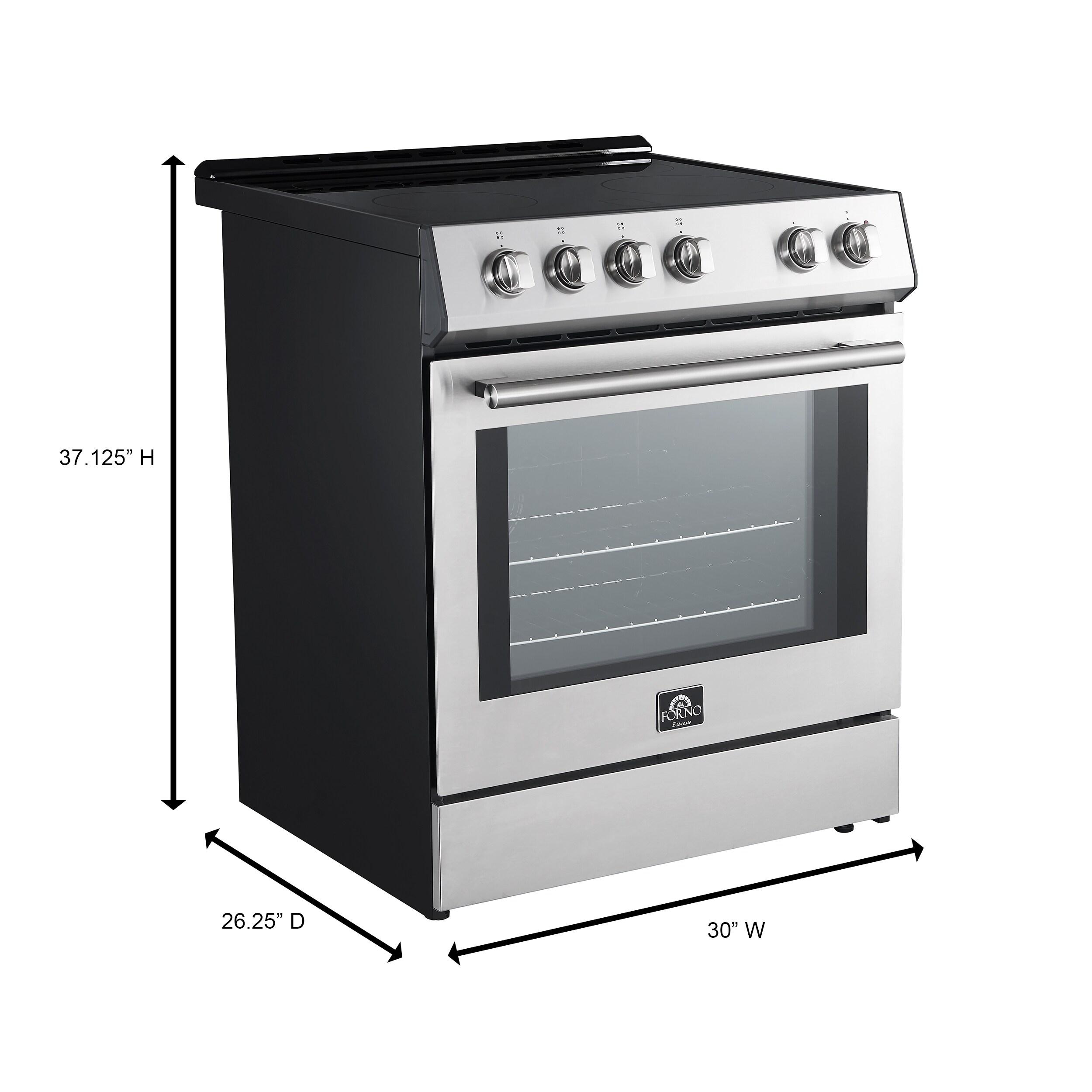 Leonardo Espresso 30-inch Slide-In Electric Range in Stainless-Steel, Black or White, 4 Elements, 7,100 Watts, 5.0 cu.ft. Oven with Convection Fan