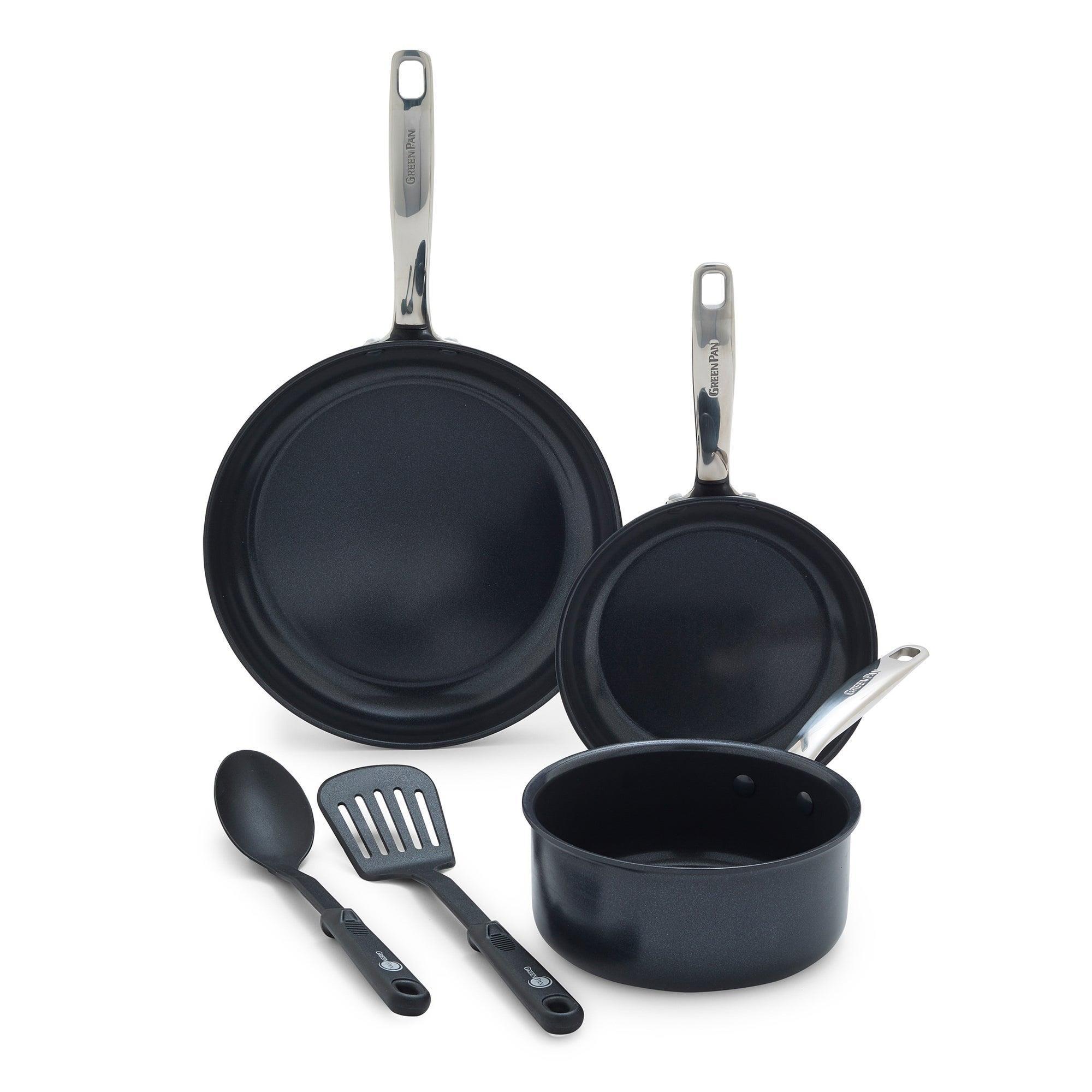 GreenPan GreenPan Chatham Black Prime Midnight Healthy Ceramic Nonstick, 5 Piece Cookware Set