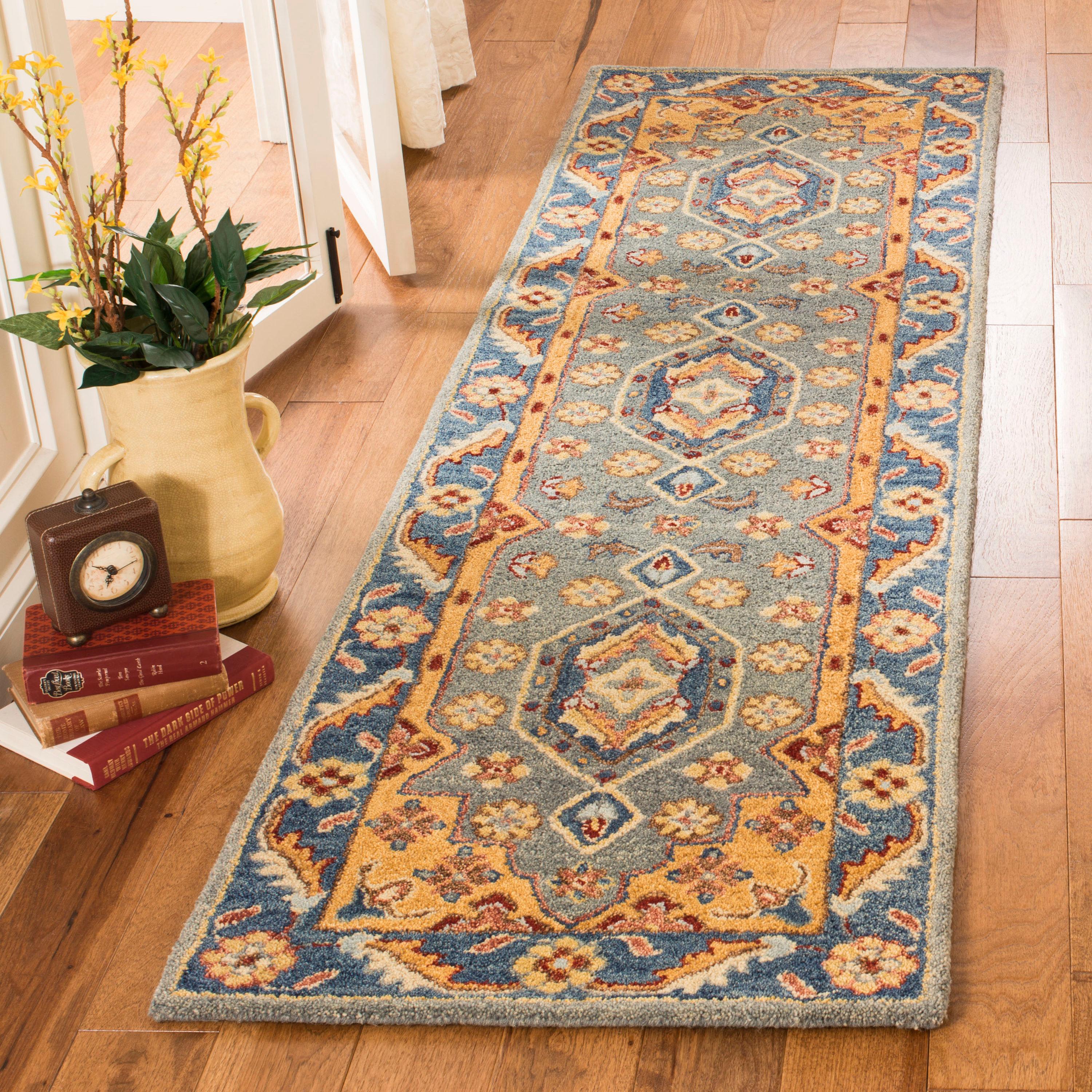 Antiquity AT504 Hand Tufted Runner Rug - Blue/Gold - 2'3"x8' - Safavieh.