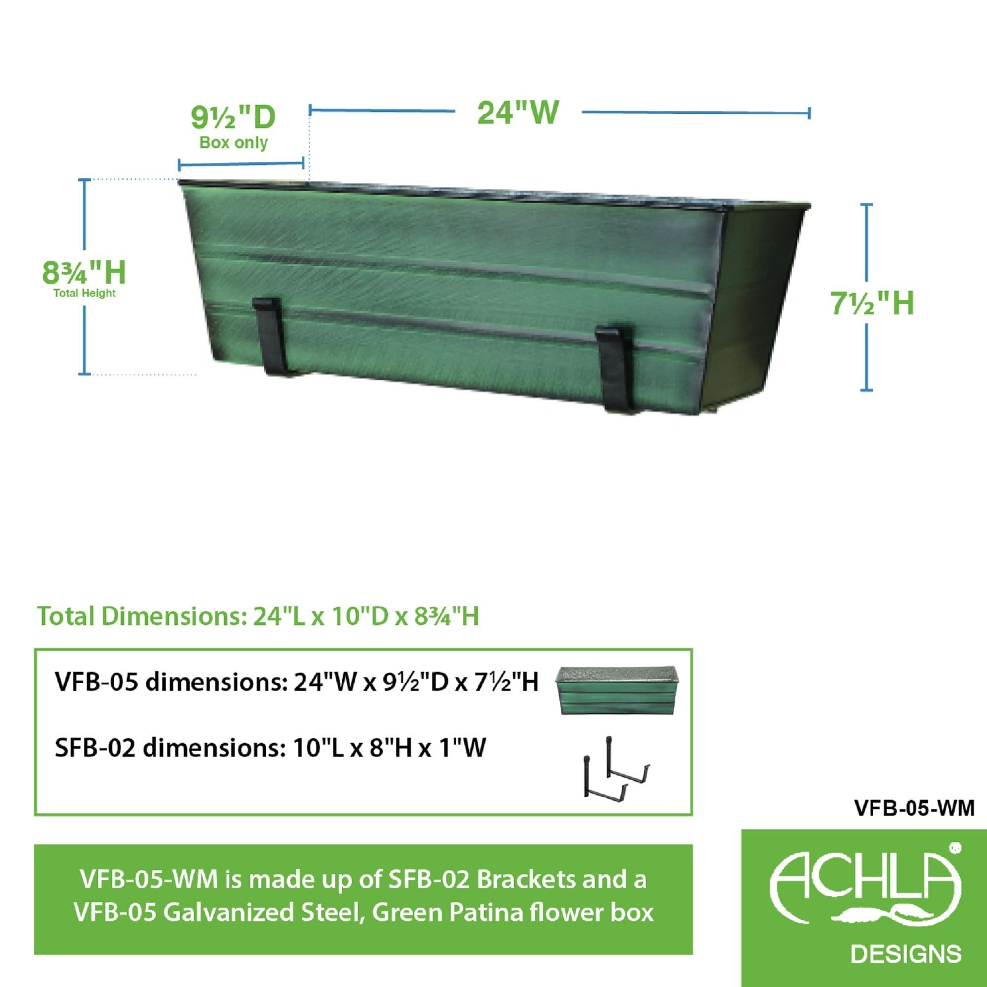 Achla  Flower Box with Wall Brackets, Green - Medium