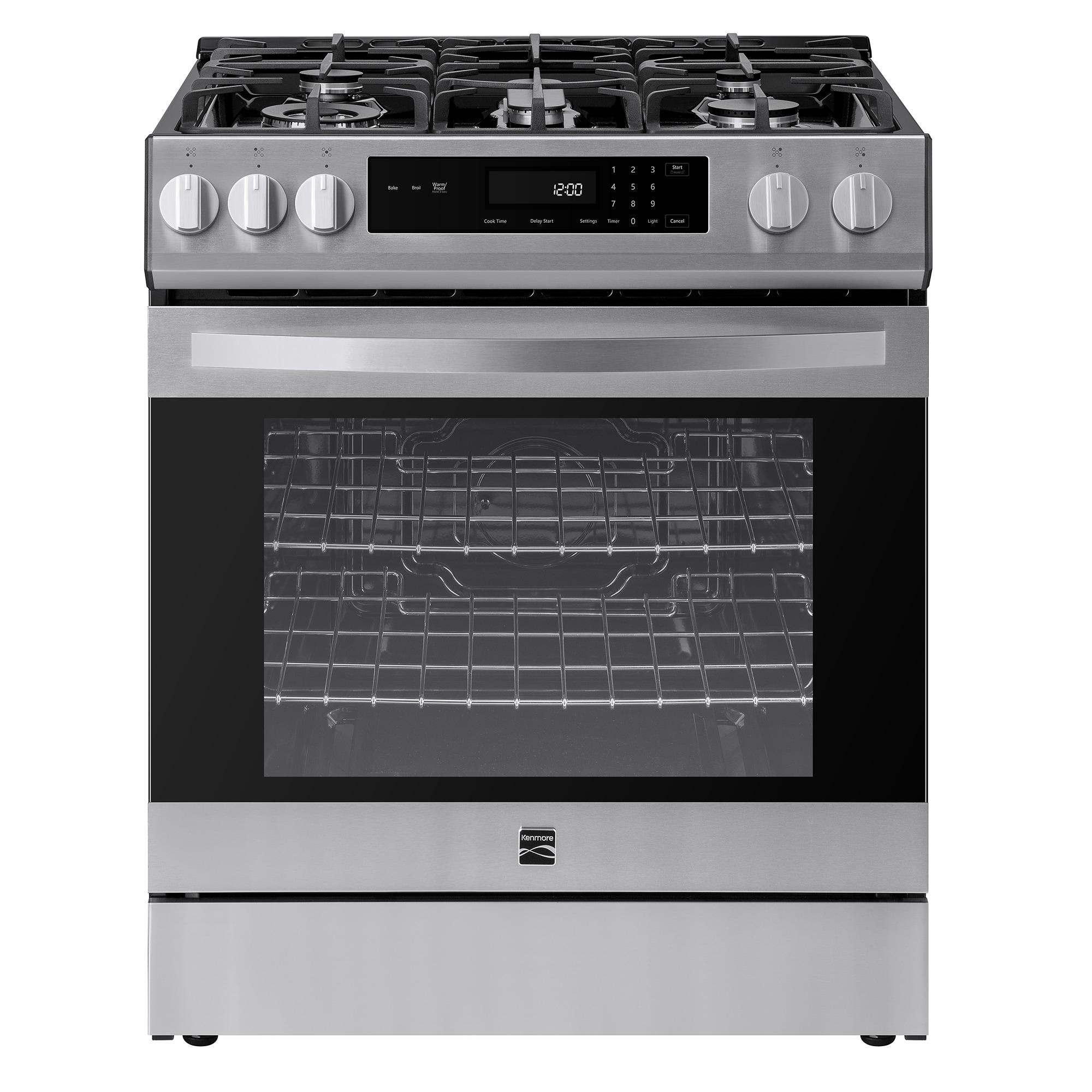 Kenmore 5.6 cu. ft. Front-Control Gas Range with 5 Burners and Hidden Bake Stainless Steel