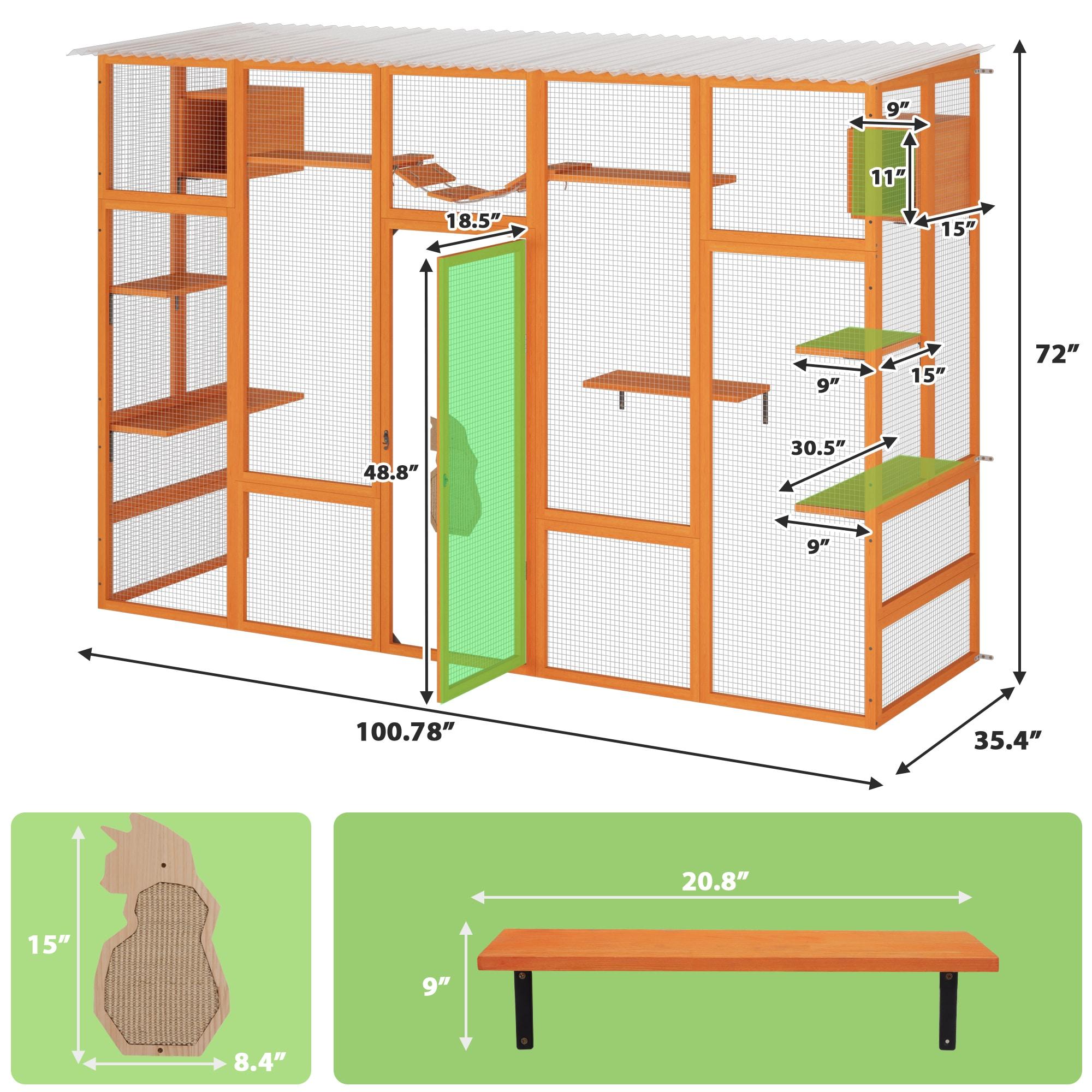 COZIWOW Outdoor Cat Enclosure, Catio Pet Safe House, 104" Extra Large Indoor Window Box with 7 Platforms, Resting Houses, and Walk-In Door, Orange