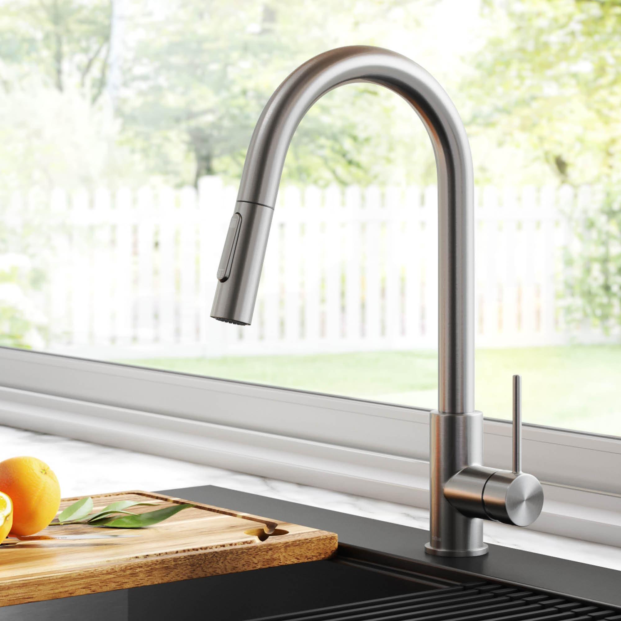 KRAUS Oletto Contemporary Pull-Down Single Handle Kitchen Faucet in Spot Free Stainless Steel, KPF-3104SFS