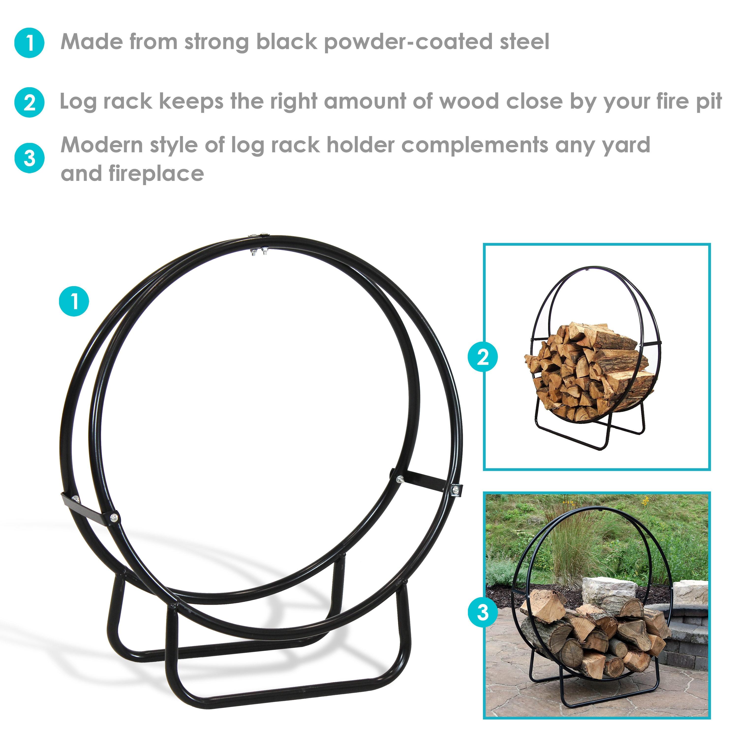 SunnyDaze Decor Indoor or Outdoor Tubular Steel Hoop Firewood Log Holder