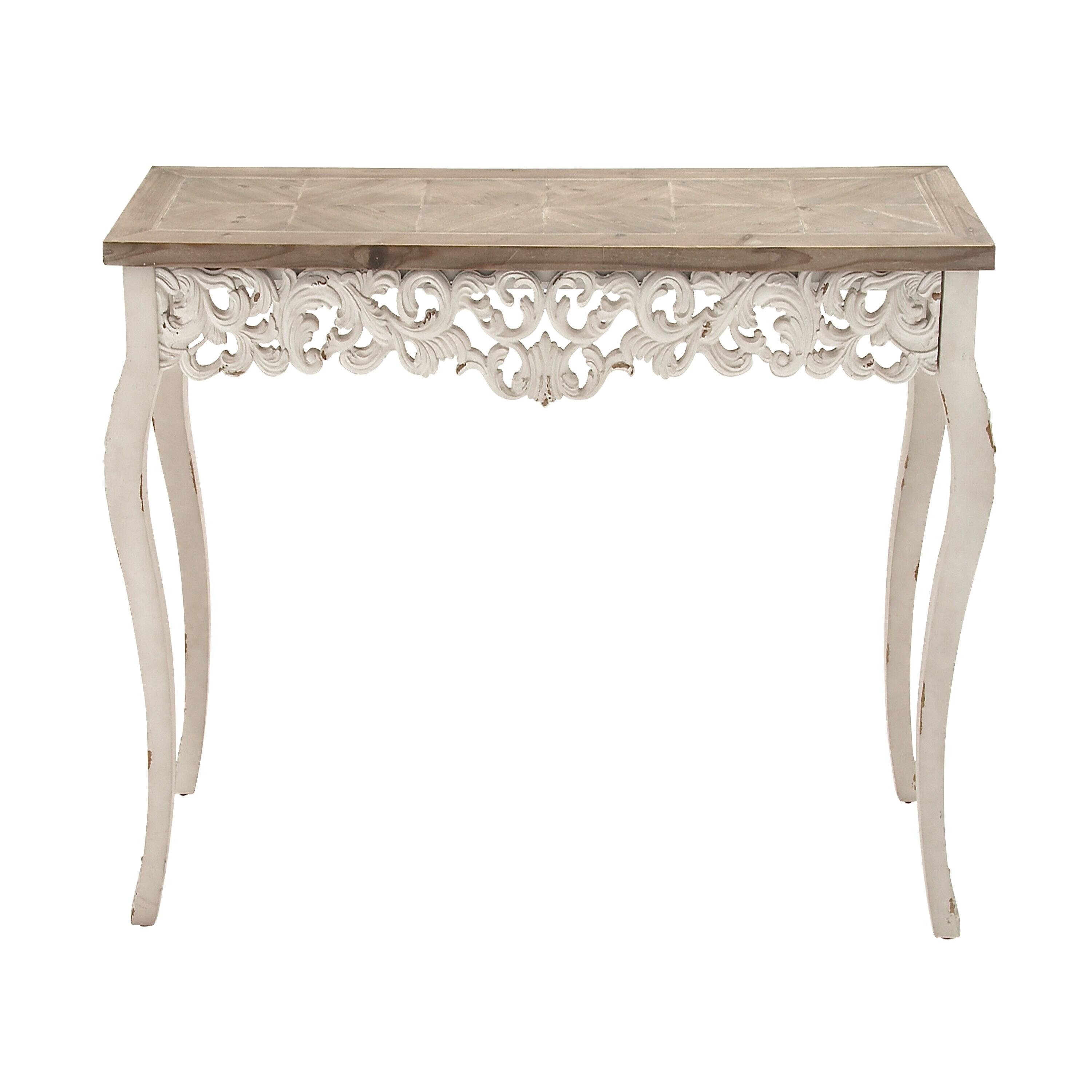 Wood Parisian Design Floral Ornate Detailing Console Table White - Olivia & May