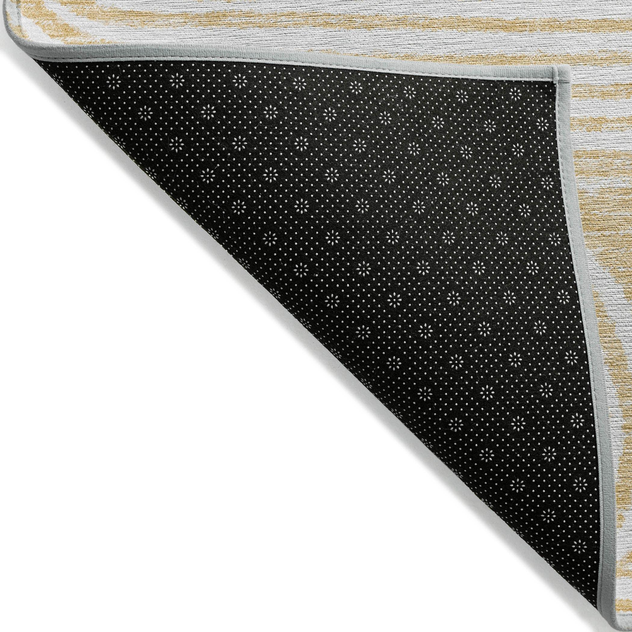 Gold and White Striped Synthetic Washable Runner Rug