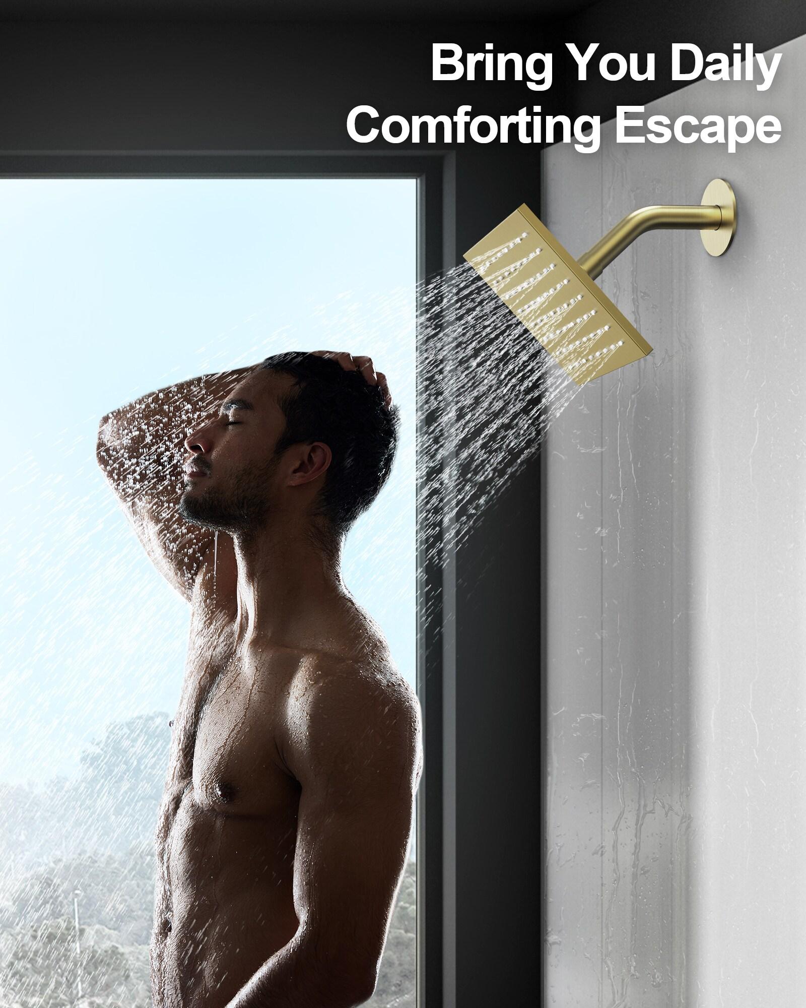 GRANDJOY Dual Wall Mount Rainfall Shower Head System Adjustable 12 inch & 6 inch Shower Faucet Set with Handheld Shower Spray Thermostatic Pressure Balance Value, Brushed Gold