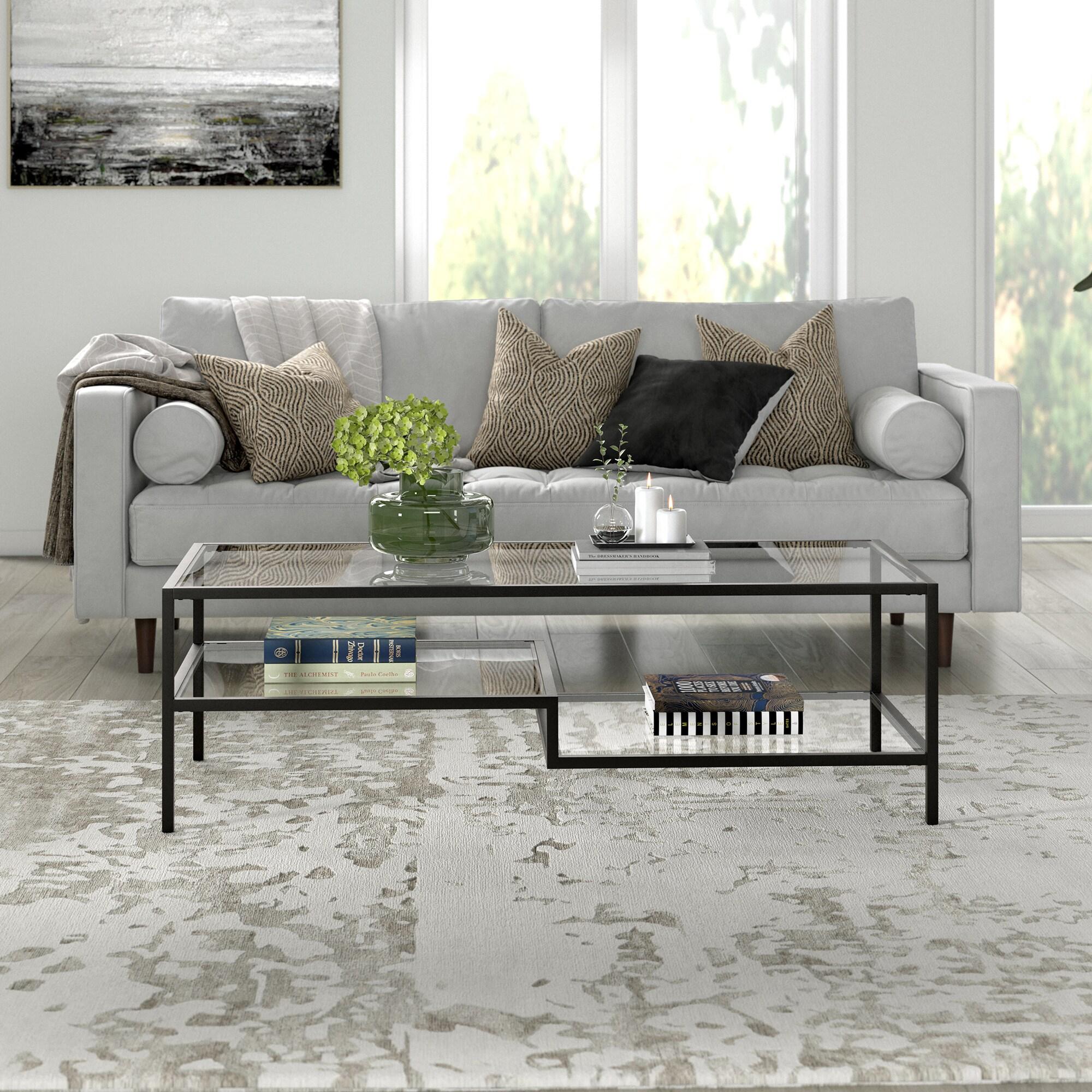 Evelyn&Zoe Lovett 54" Wide Rectangular Coffee Table in Blackened Bronze