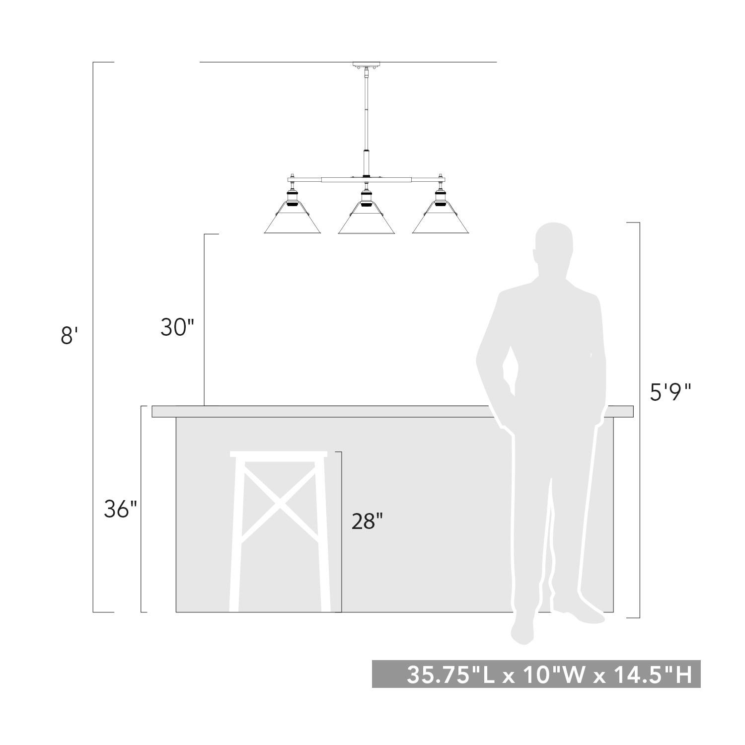 Golden Lighting Orwell 3-Light Linear Pendant in Matte Black with Clear Glass