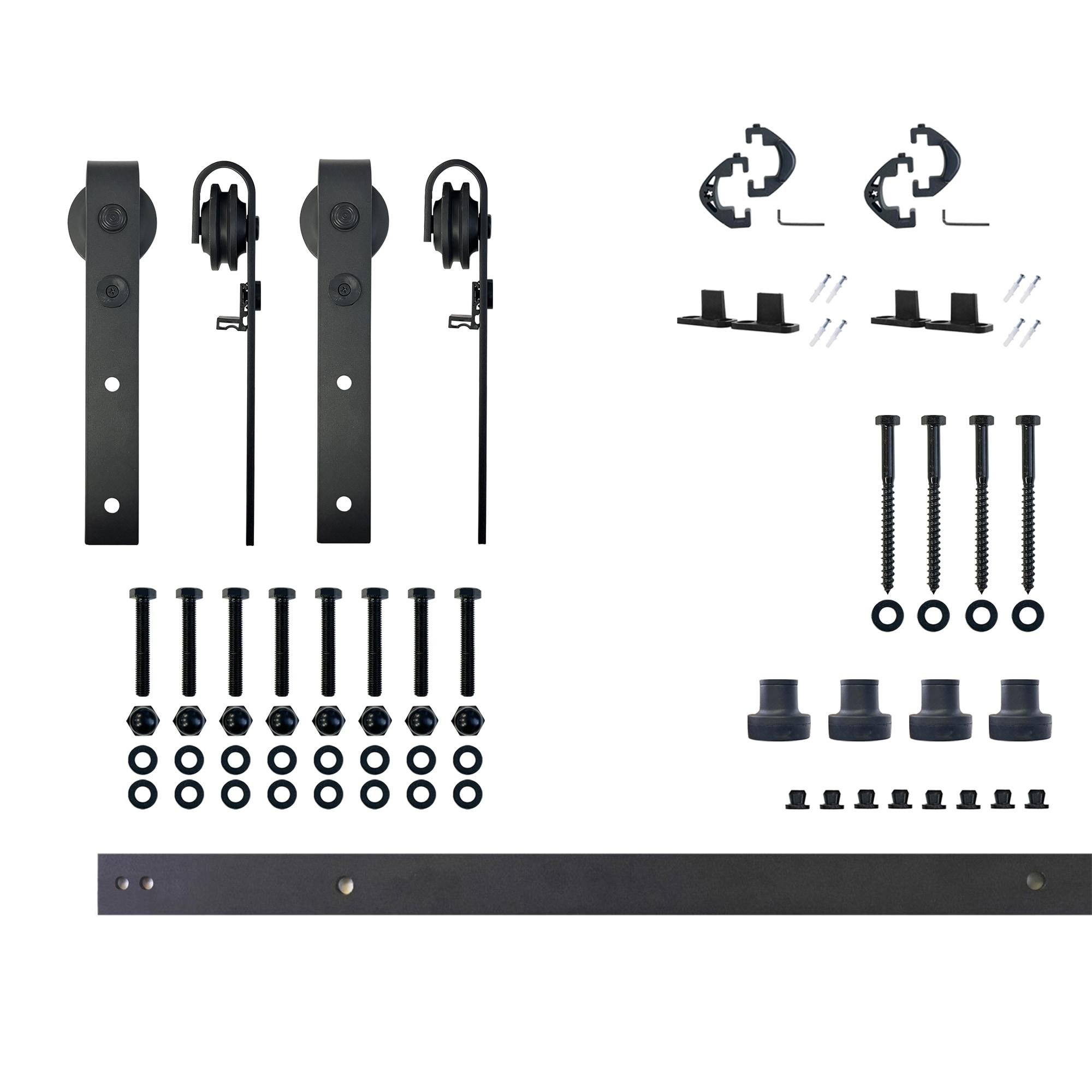 Homacer Black Rustic Sliding Barn Door Hardware Kit, for Two Doors, 5.5ft Long Flat Track, Classic Design Roller, Heavy Duty, for Interior Use(Doors Not Included)