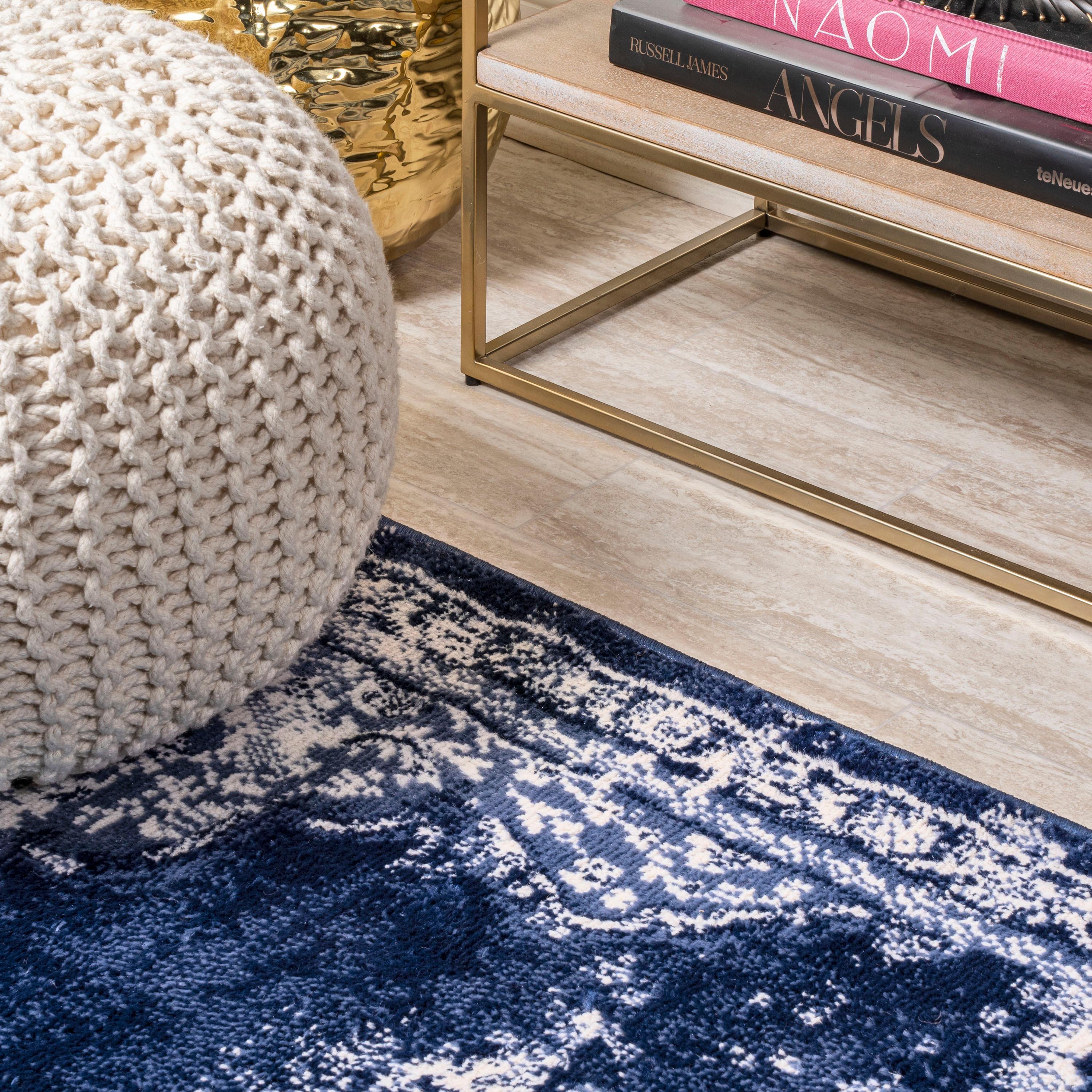 8'x10' Alhambra Ornate Medallion Modern Area Rug, Navy/Ivory - JONATHAN Y
