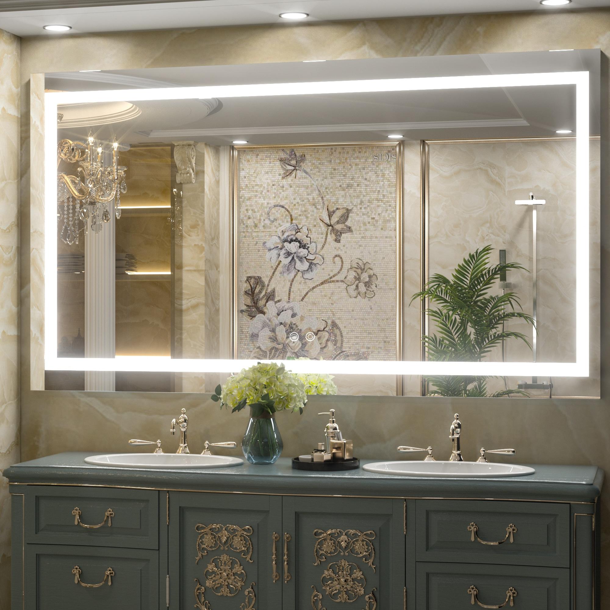 Keonjinn 84 x 32 Inch LED Bathroom Mirror with Lights 3 Color Temperature Frontlit Oversized Vanity Mirror Wall Mounted Anti-Fog, UL Listed LED Driver, Tempered Glass Dimmable Lighted Bathroom Mirror