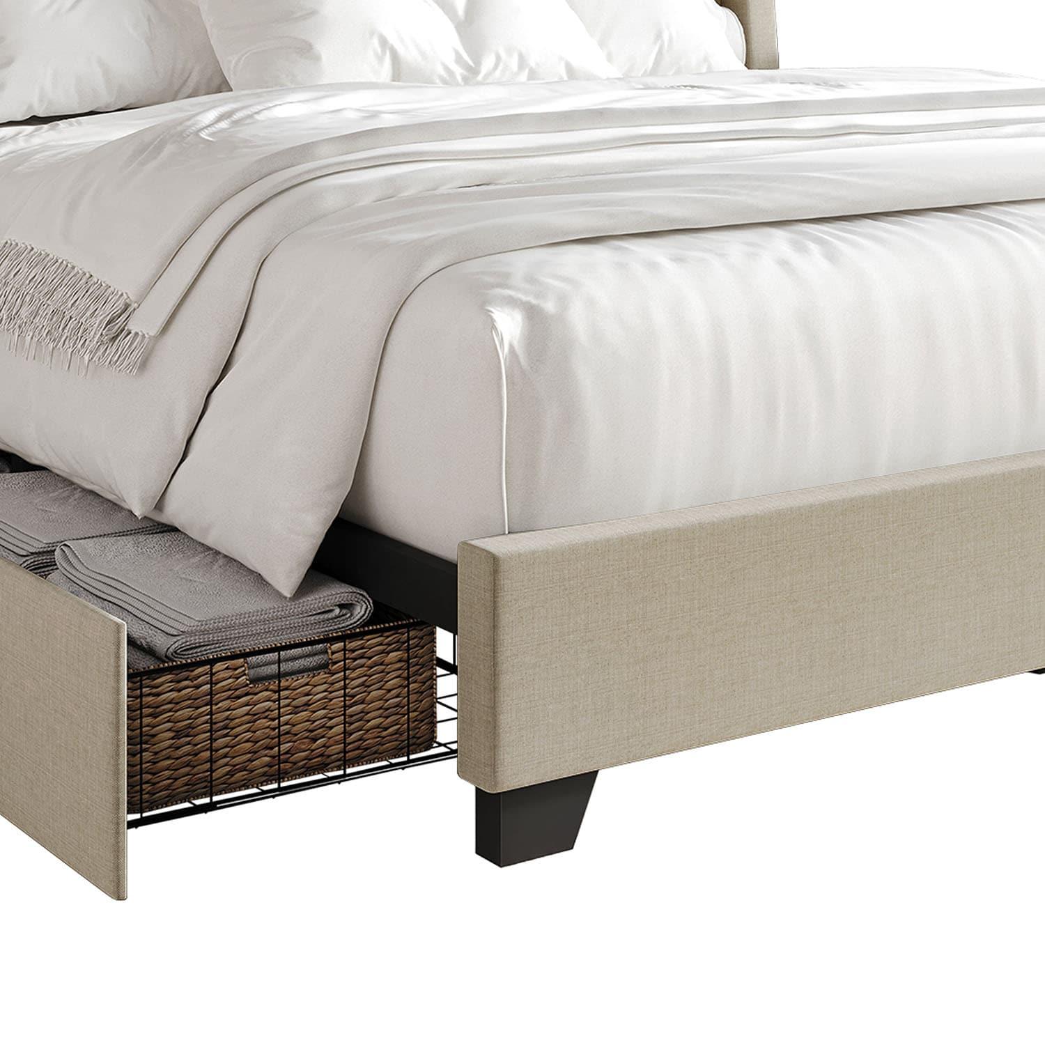 ChaletPosh Full Size Platform Bed with Storage Beige Linen