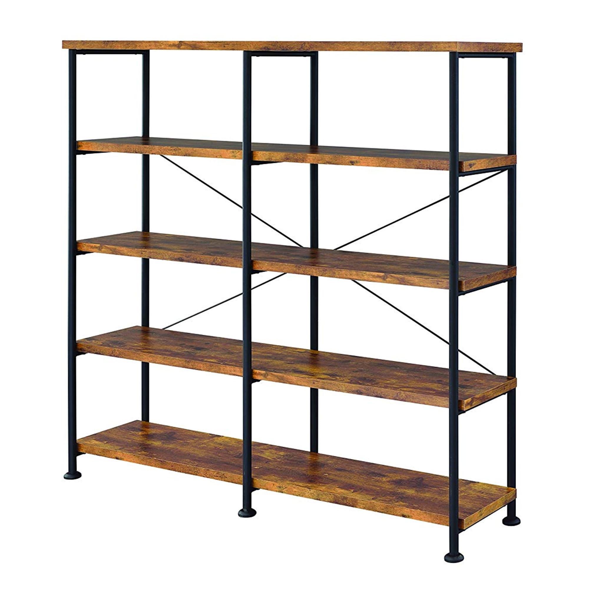 63" Analiese Double Bookcase with 4 Fixed Shelves, Industrial Design - Coaster