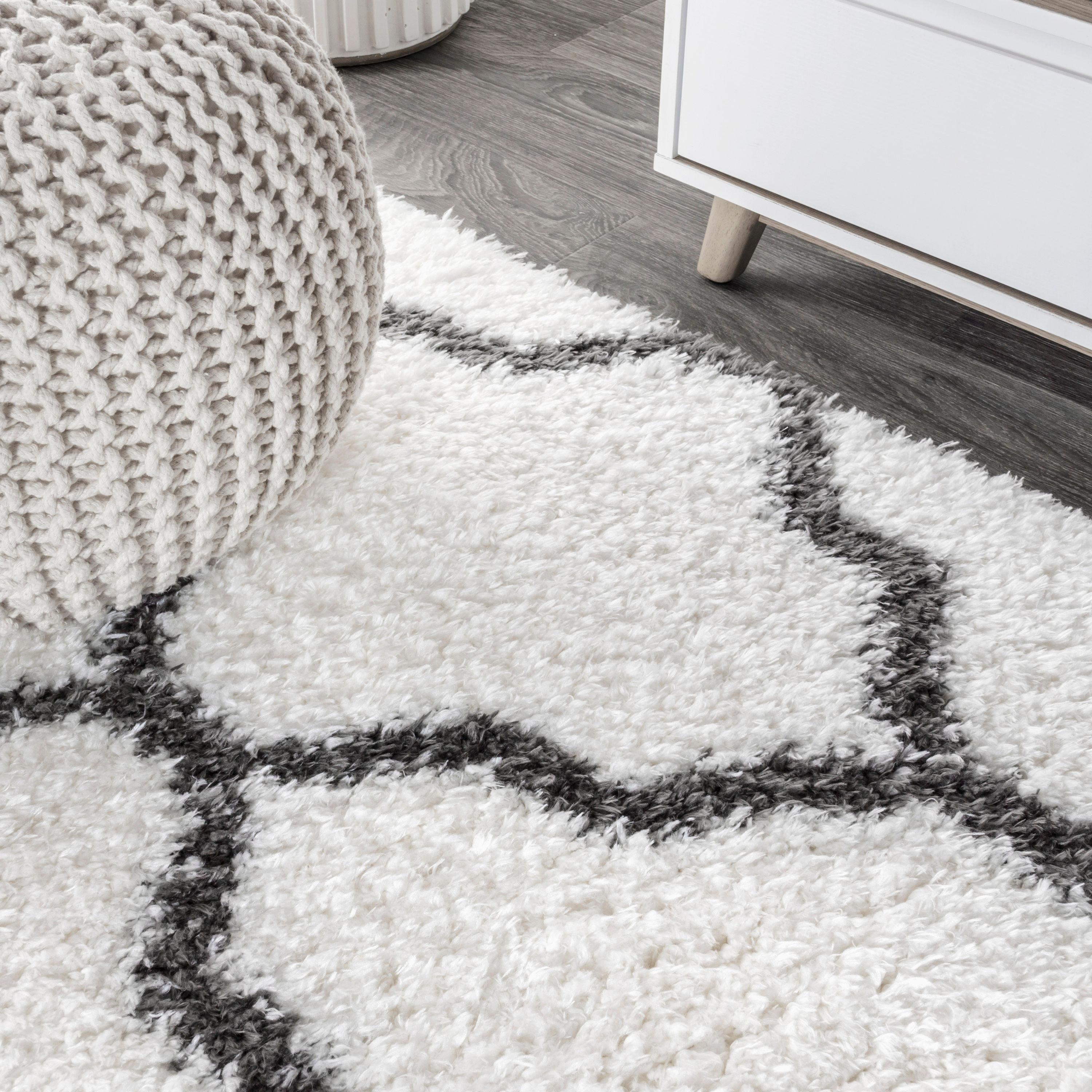 3'x5' Marrakesh Shag Trellis Area Rug, Ivory/Charcoal - JONATHAN Y