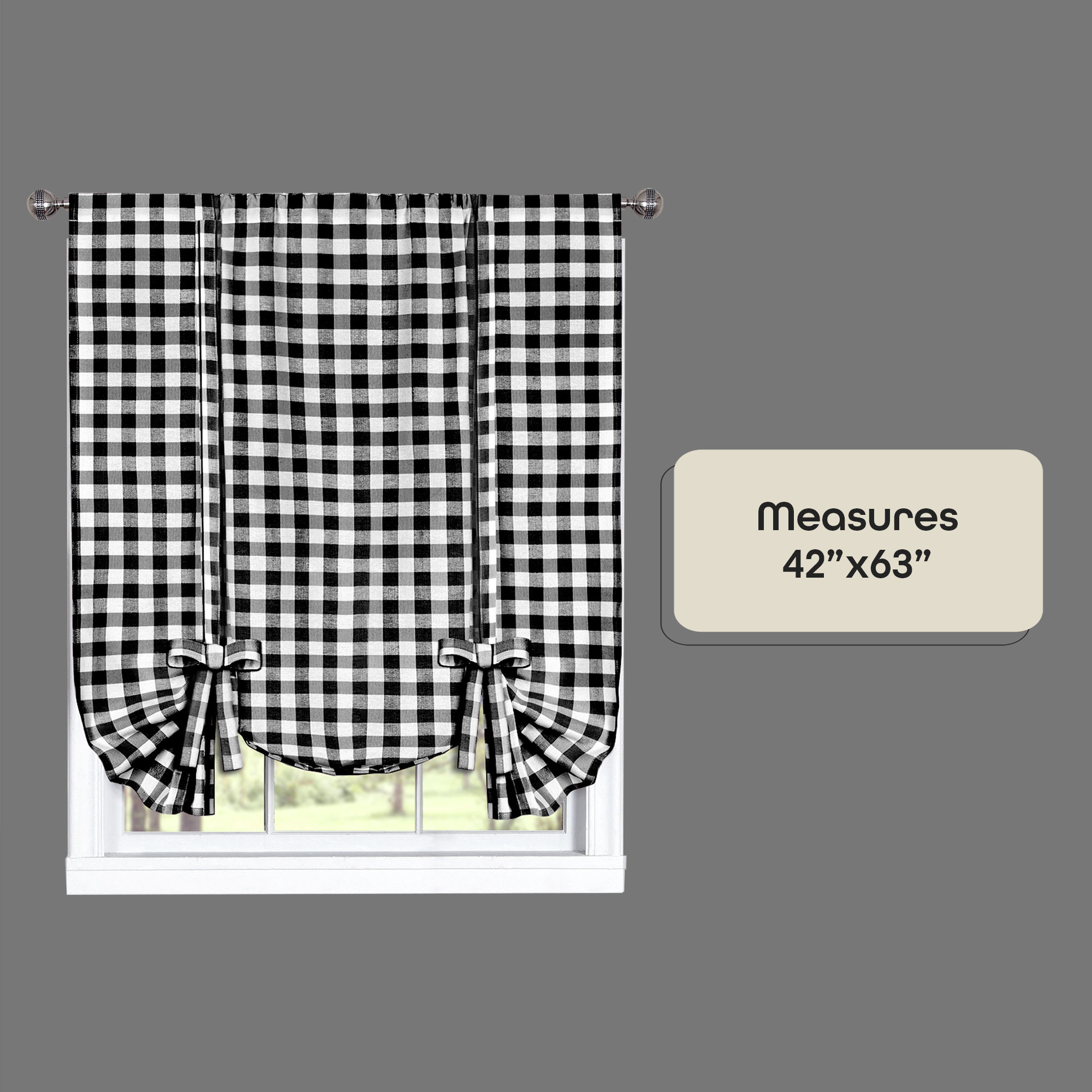 Buffalo Black Plaid Modern Window Curtain Panel : 42" x 63" Tie Up Shade - Single