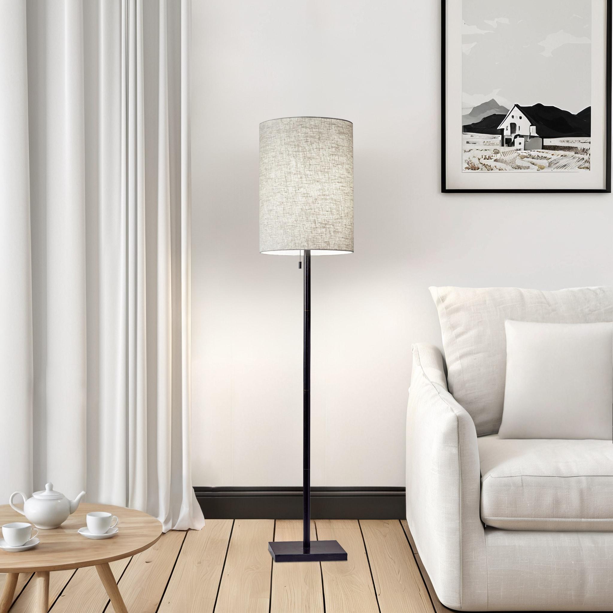 60.5" Liam Floor Lamp Golden Bronze - Adesso: Elegant Pull Chain, UL Listed, Beige Linen Shade