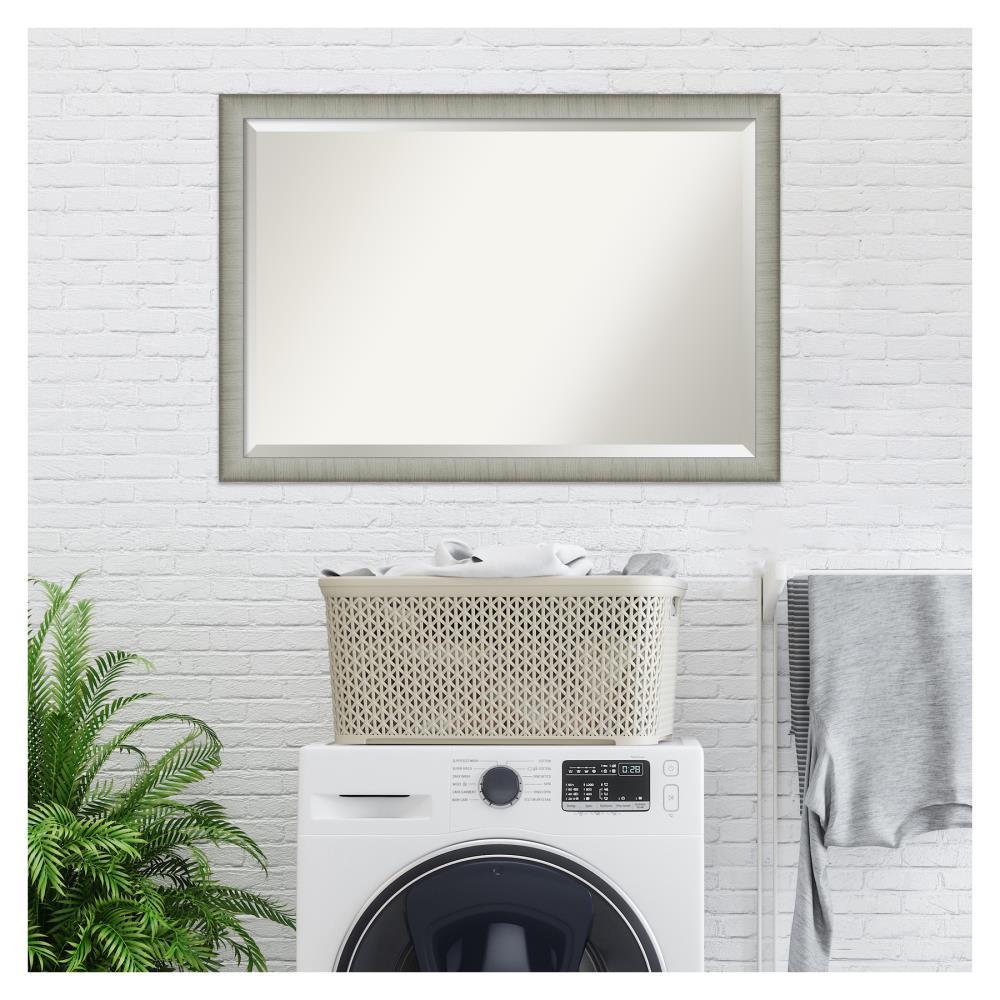 39" x 27" Elegant Brushed Framed Bathroom Vanity Wall Mirror Pewter - Amanti Art: Modern Rectangular Polystyrene Frame, No Assembly Required