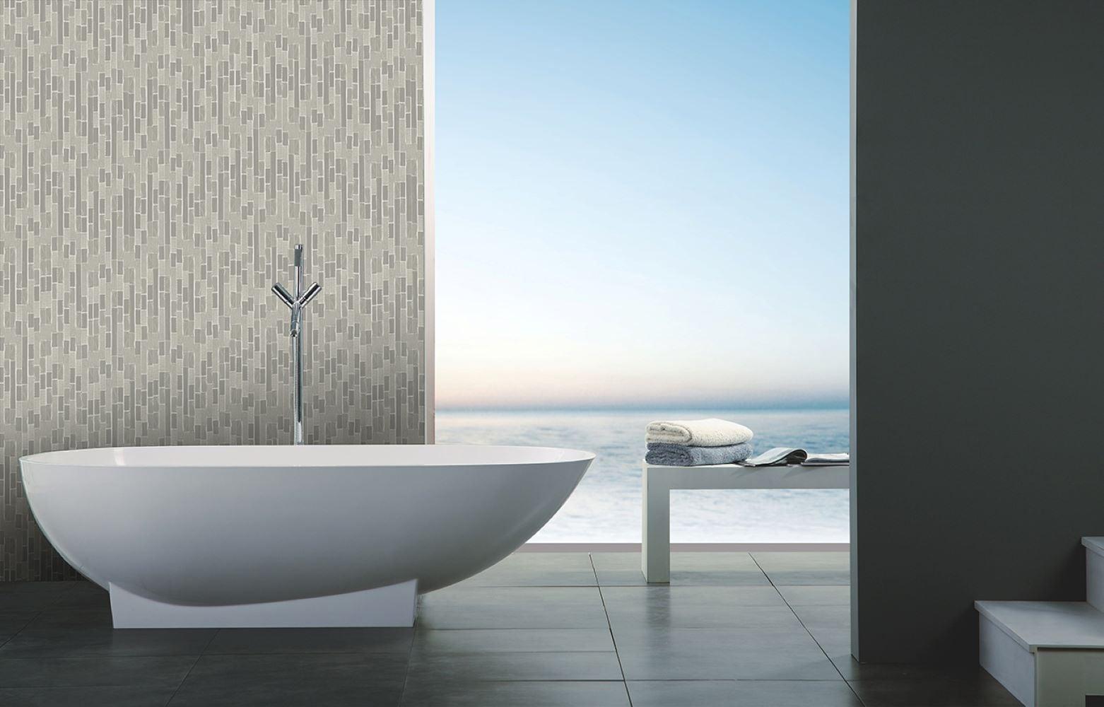 New Era 12 in. x 12 in. Glass & Stone Straight Edge Linear Mosaic Wall & Pool Tile