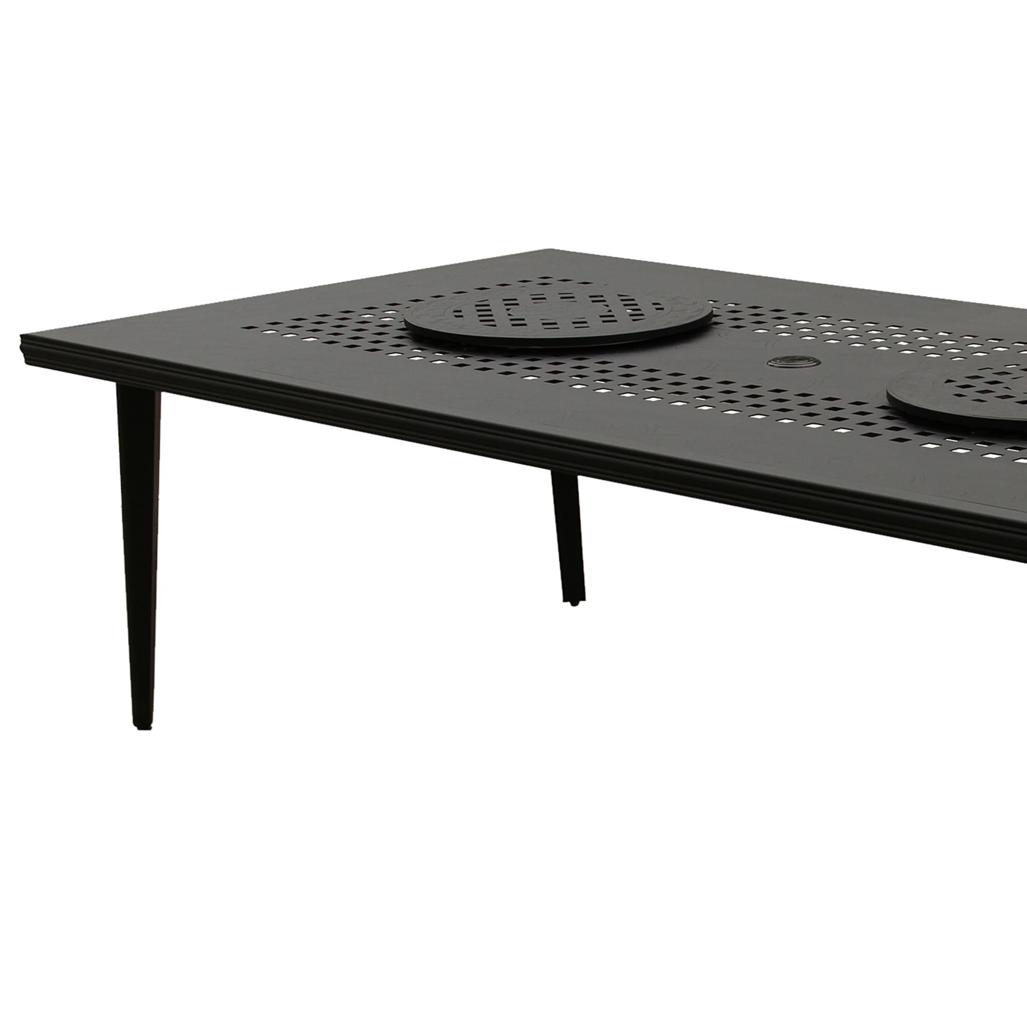 84" Modern Mesh Aluminum Patio Rectangle Dining Table with Lazy Susans: Weather-Resistant - Oakland Living