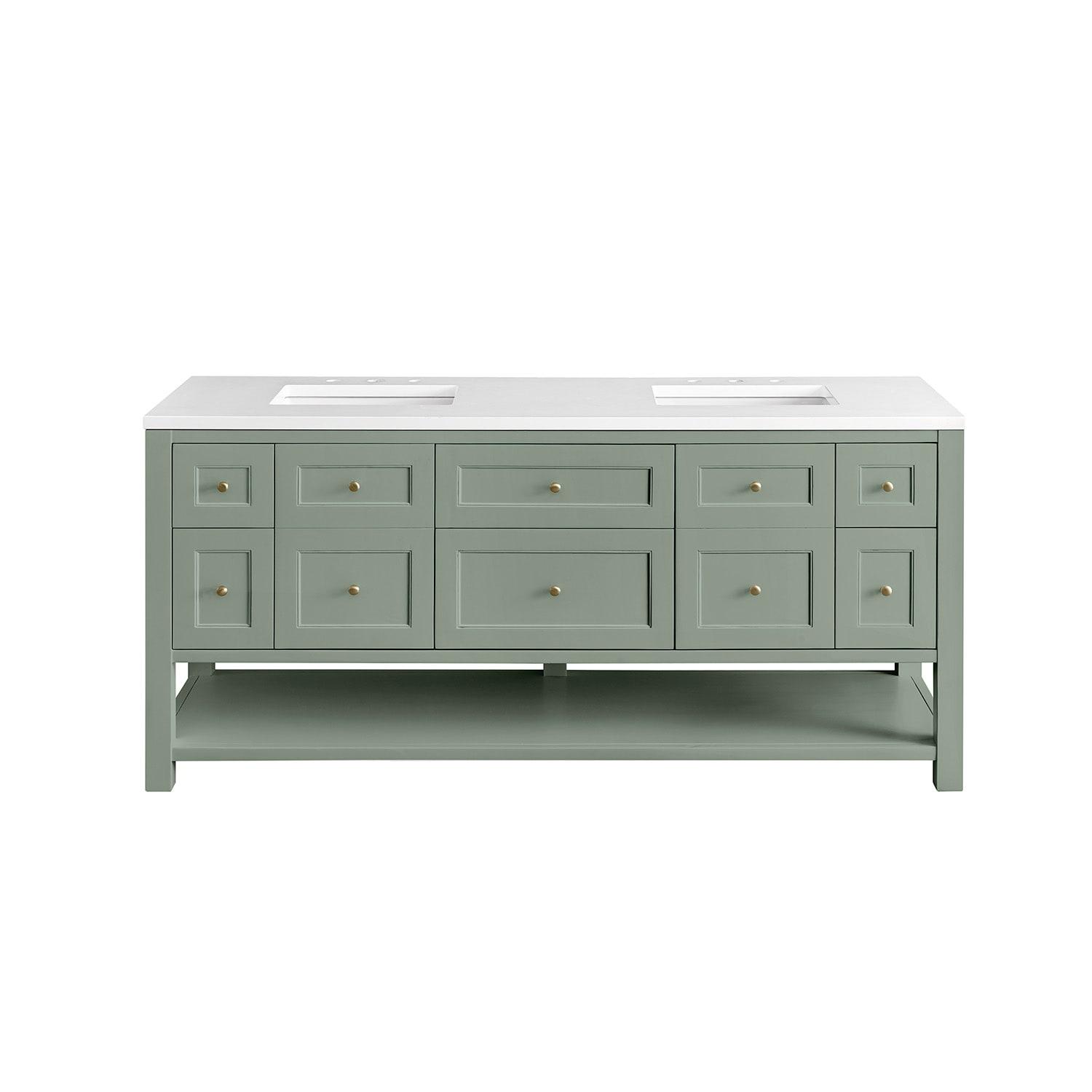 Breckenridge 72'' Smokey Celadon Double Vanity with Brass Knobs