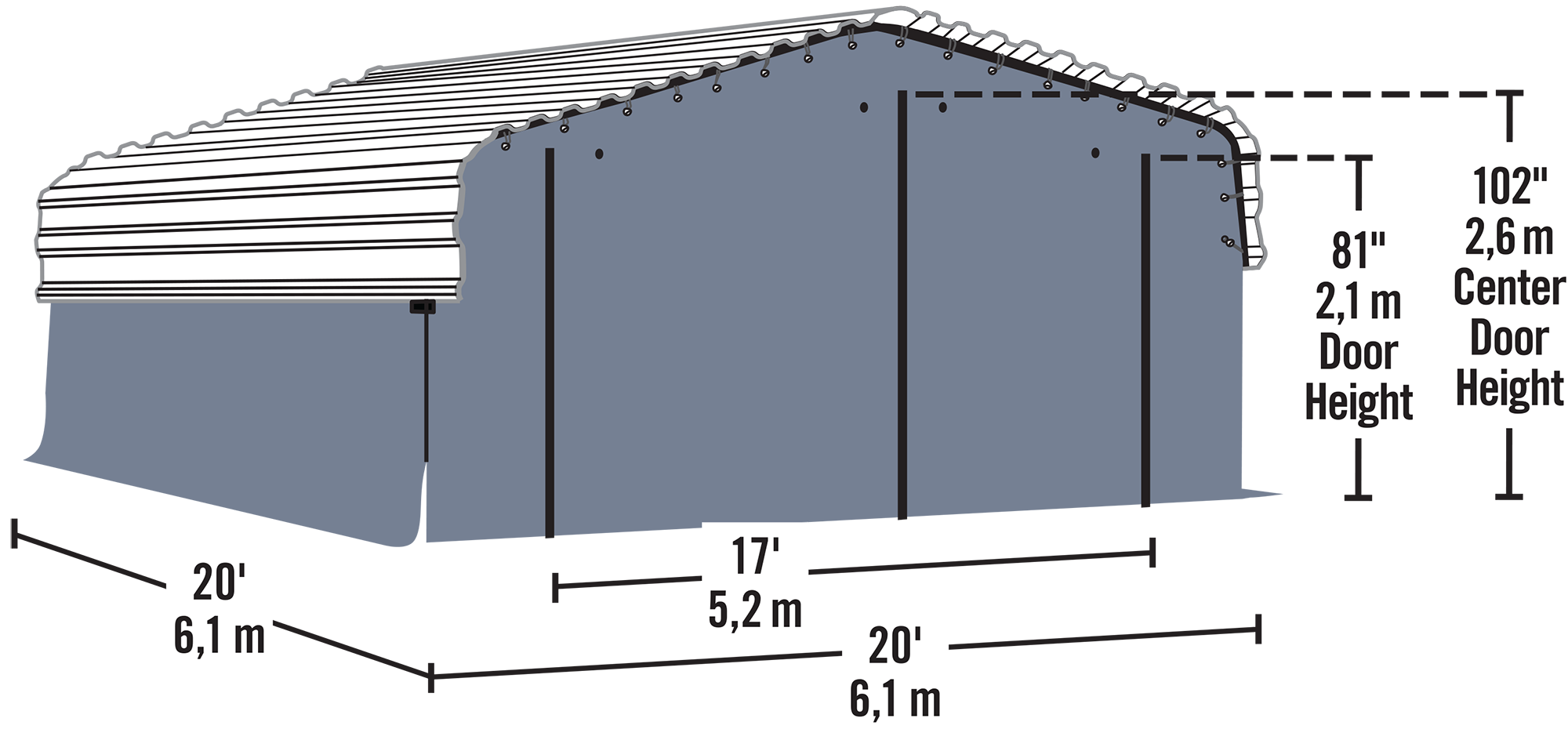 Arrow Carports Enclosure Kit for Galvanized Steel Carport, Fabric Carport Wall Panels, 20' x 20' x 7'