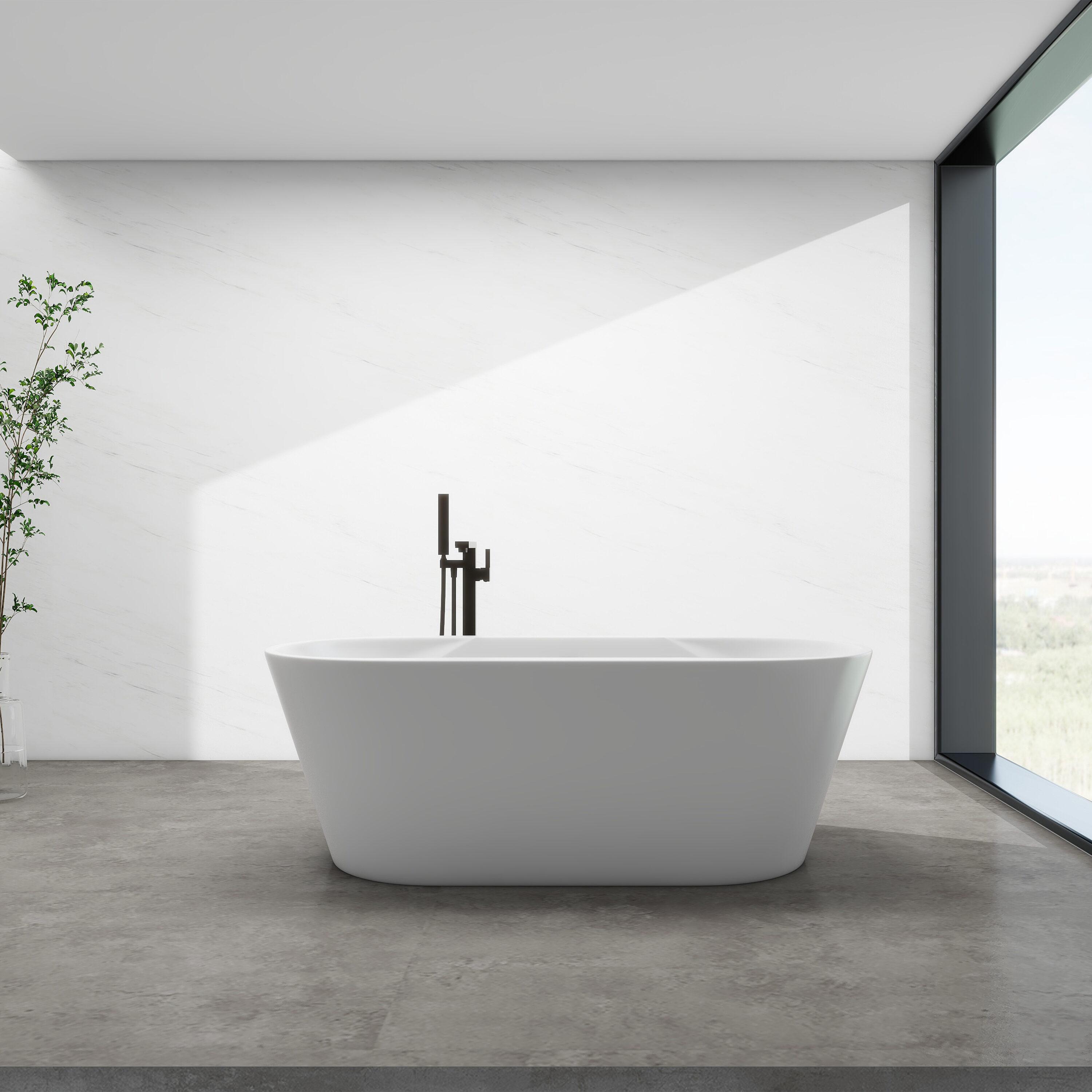 Vanity Art 67" x 32" Acrylic Freestanding Bathtub Contemporary Soaking Tub with Overflow and Pop-Up Drain, VA6804