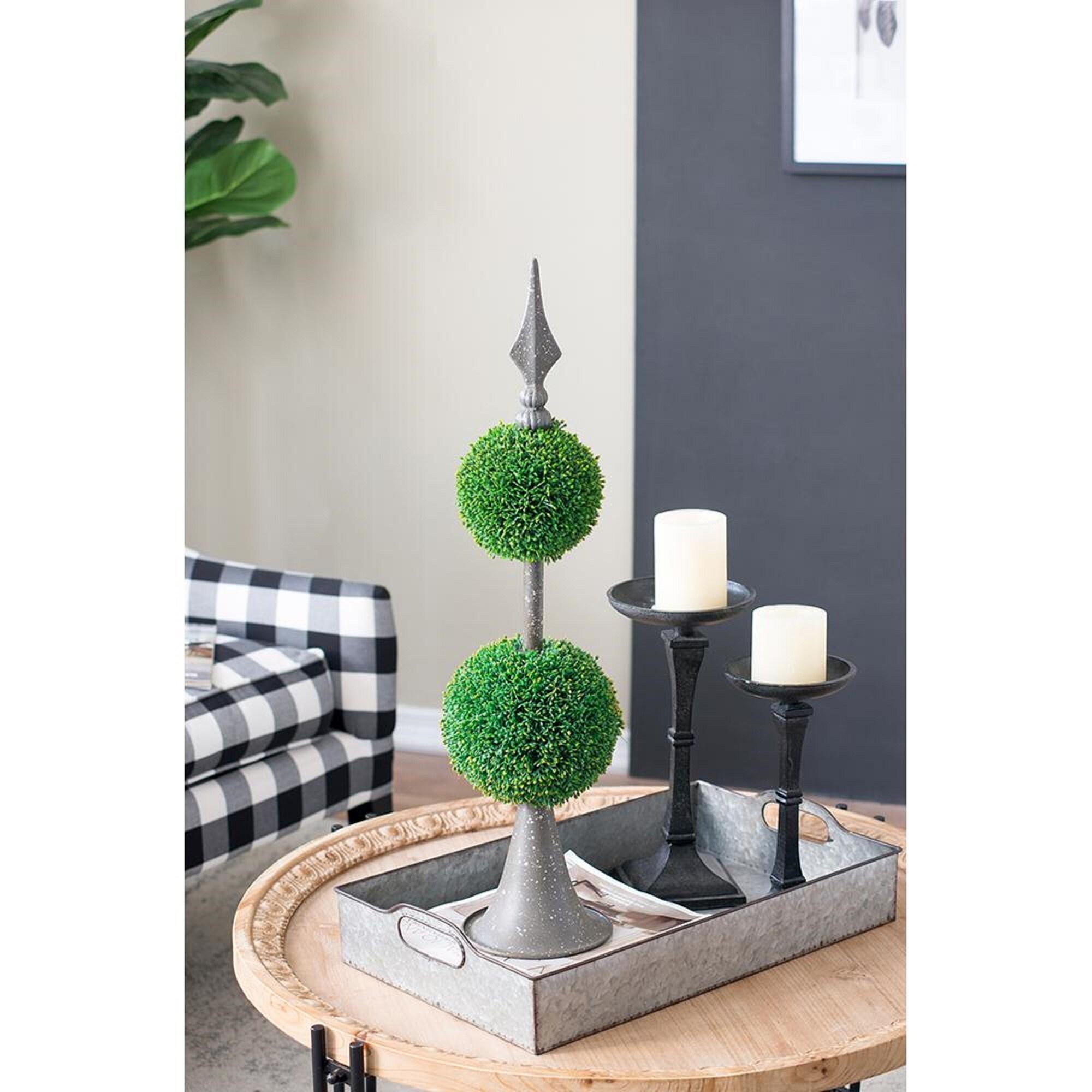 A&B Home Boxwood Ball Topiary with Metal Finial Stand Double Sphere 26 Inch Tall Indoor Outdoor House Decoration
