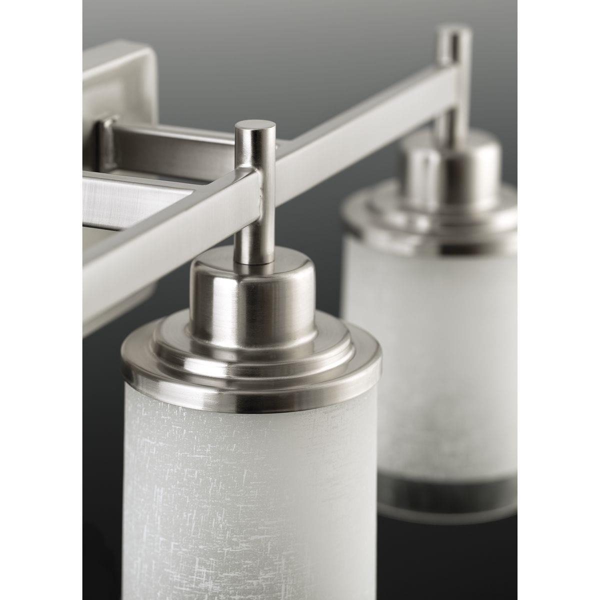 Progress Lighting Alexa Collection 4-Light Bath Fixture, Brushed Nickel, White Linen Glass Shade