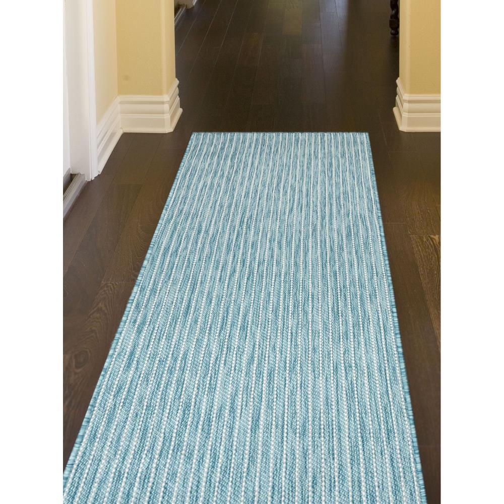 Liora Manne Carmel Texture Stripe Indoor/Outdoor Rug Aqua 1'11" x 4'11"