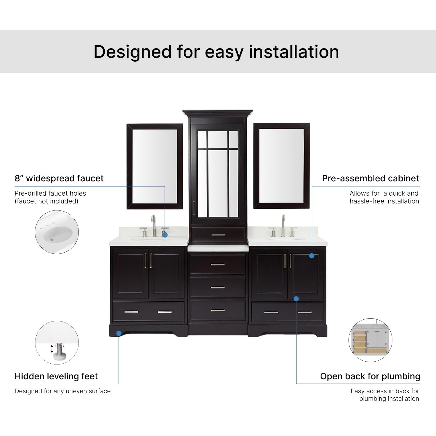 Ariel Stafford 85 in Double Sink Vanity Set in Espresso
