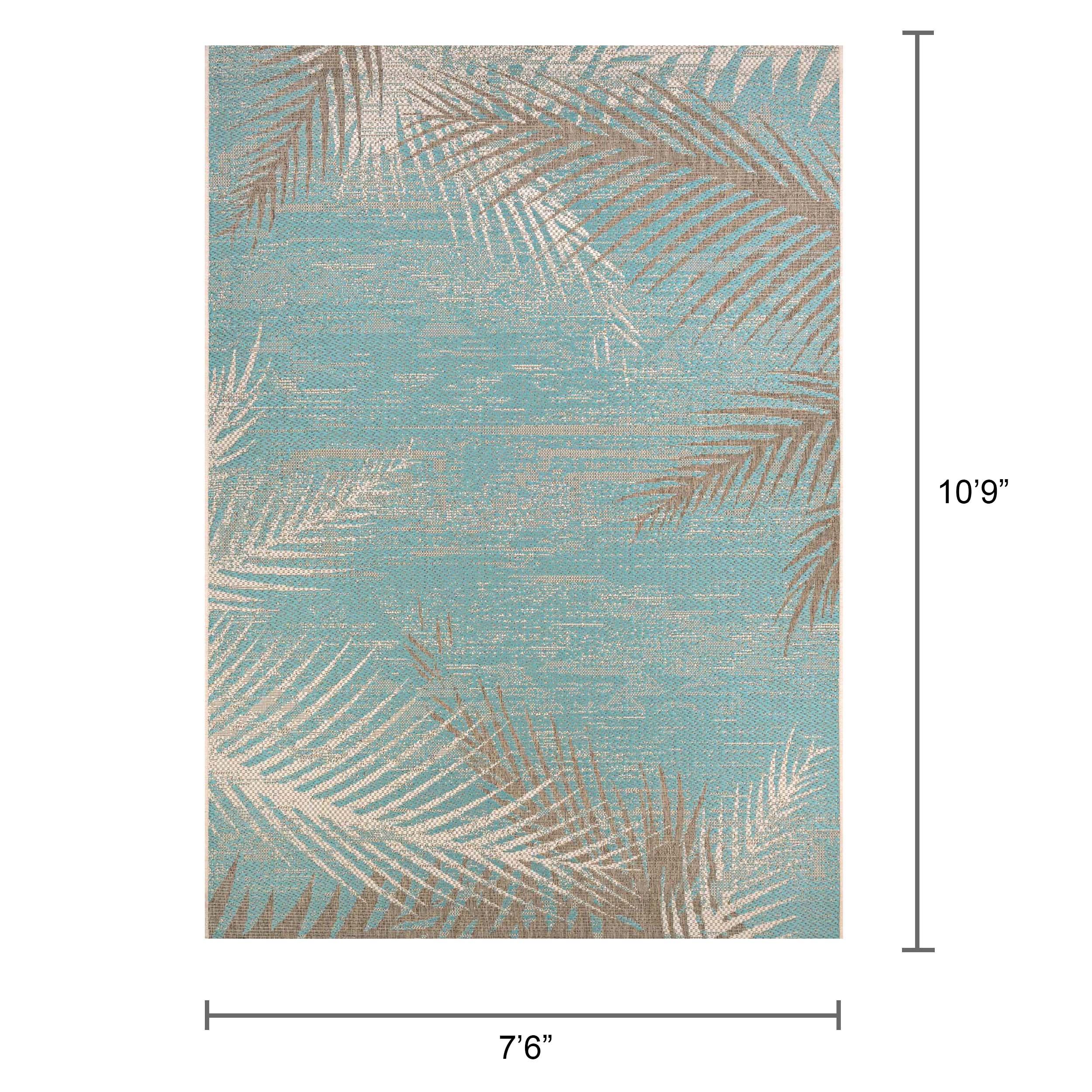 Couristan 7.5' x 10.75' Green and Brown Tropical Palms Rectangular Outdoor Area Throw Rug