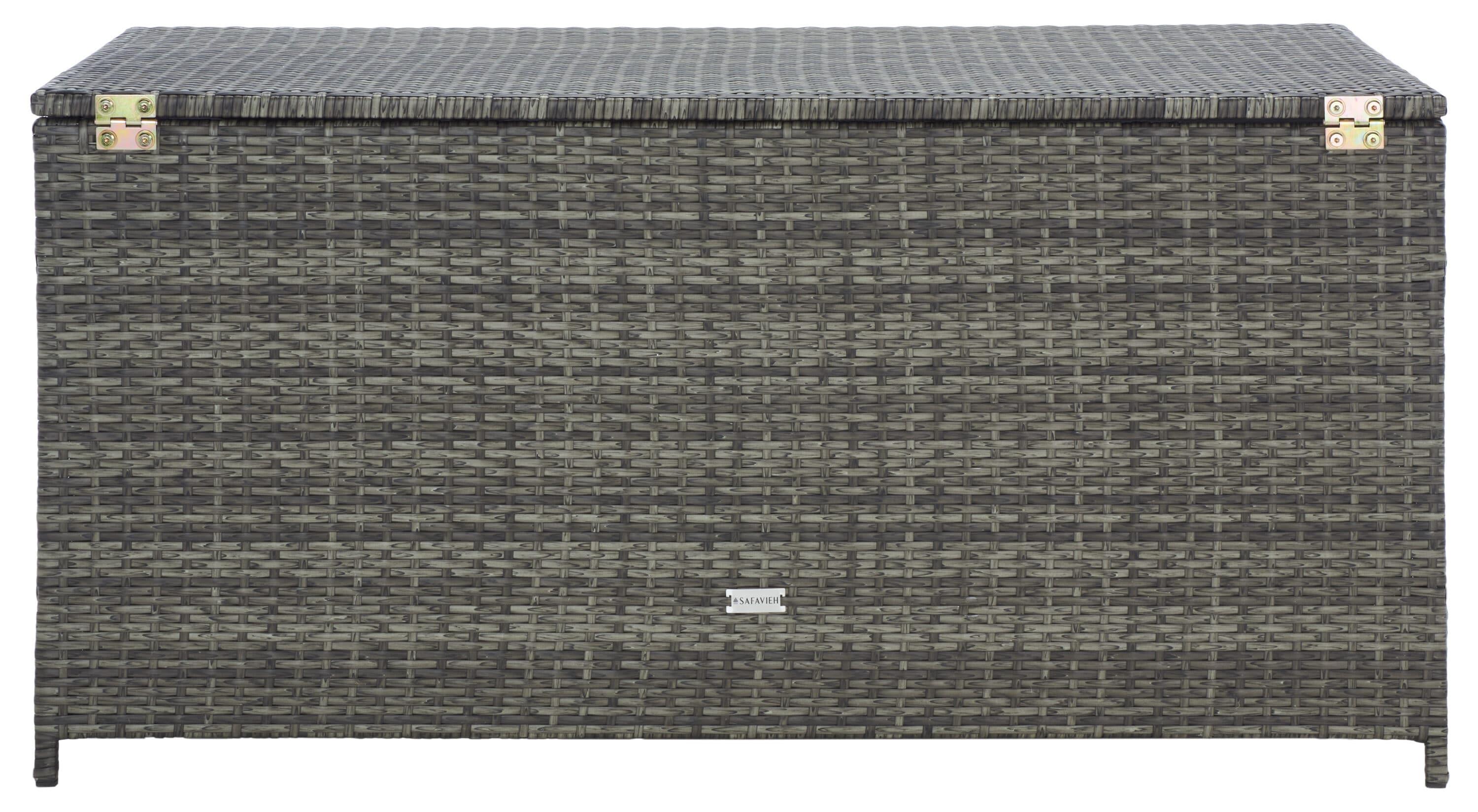 Oliveira Outdoor Cushion Deck Box - Grey Brown/White Cushion - Safavieh