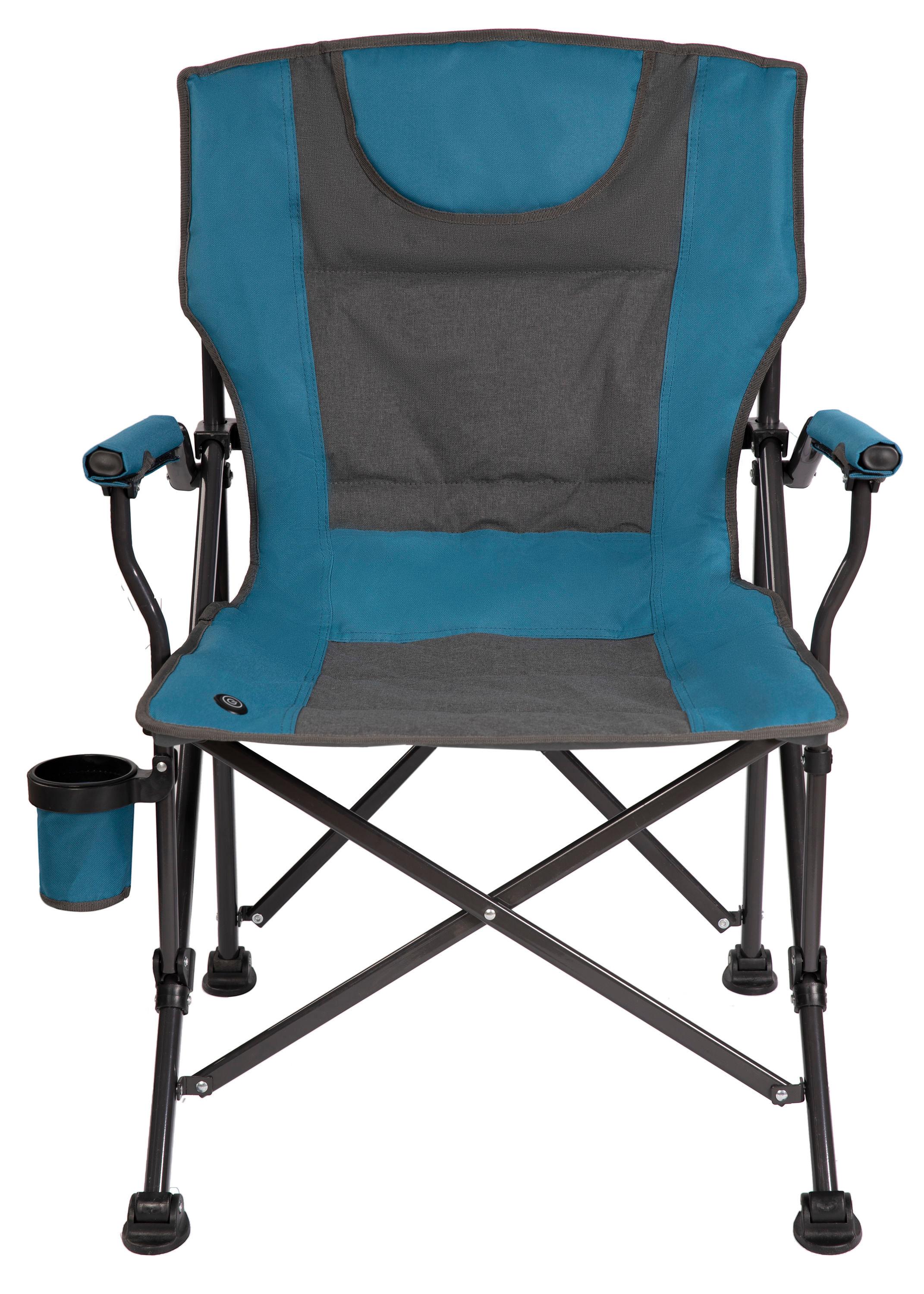 Luxury Heated Portable Camp Chair - Blue/Grey - Great for Camping, Sports and the Beach