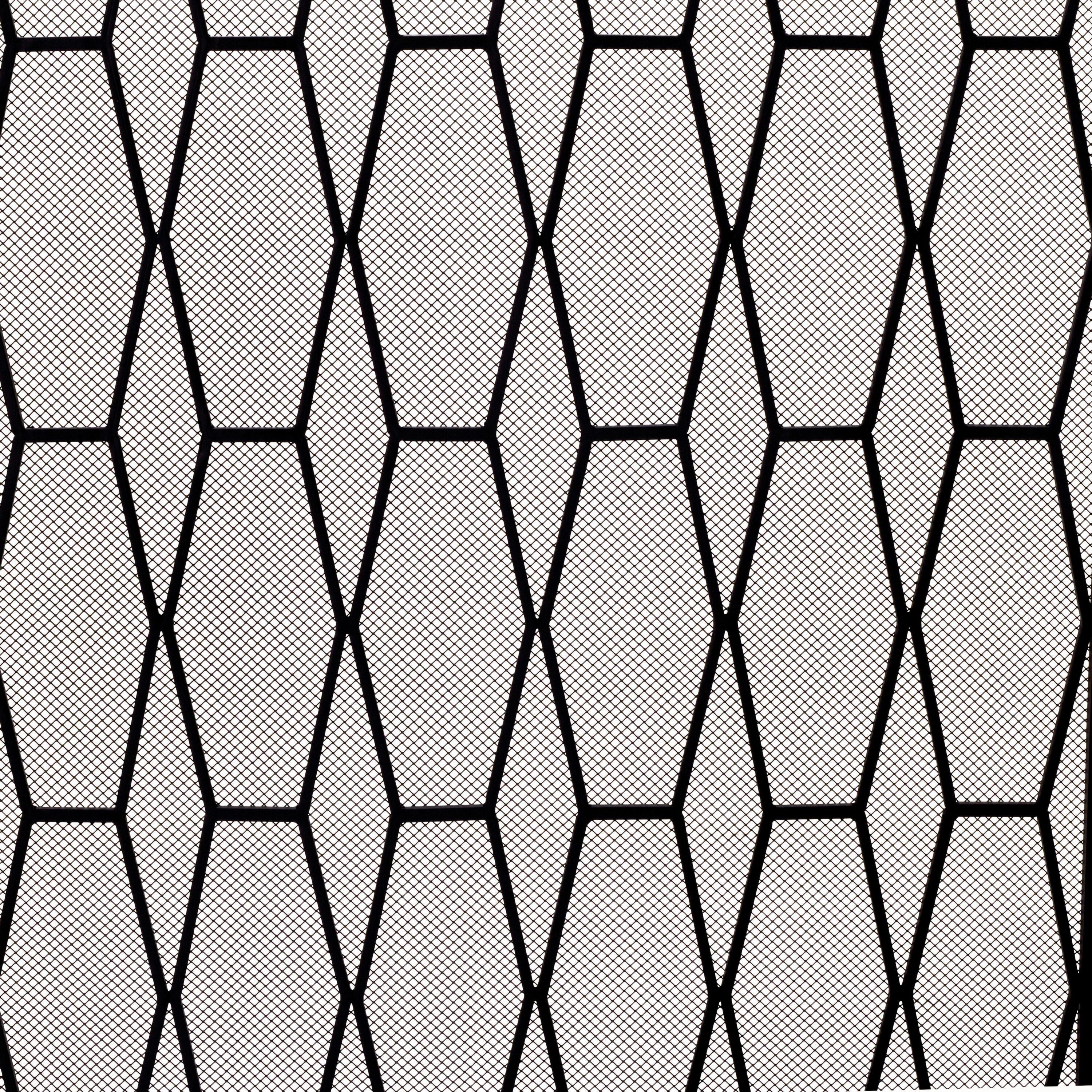 DecMode 51" x 31" Black Metal Foldable 3 Panel Geometric Fireplace Screen with Mesh Netting, 1-Piece