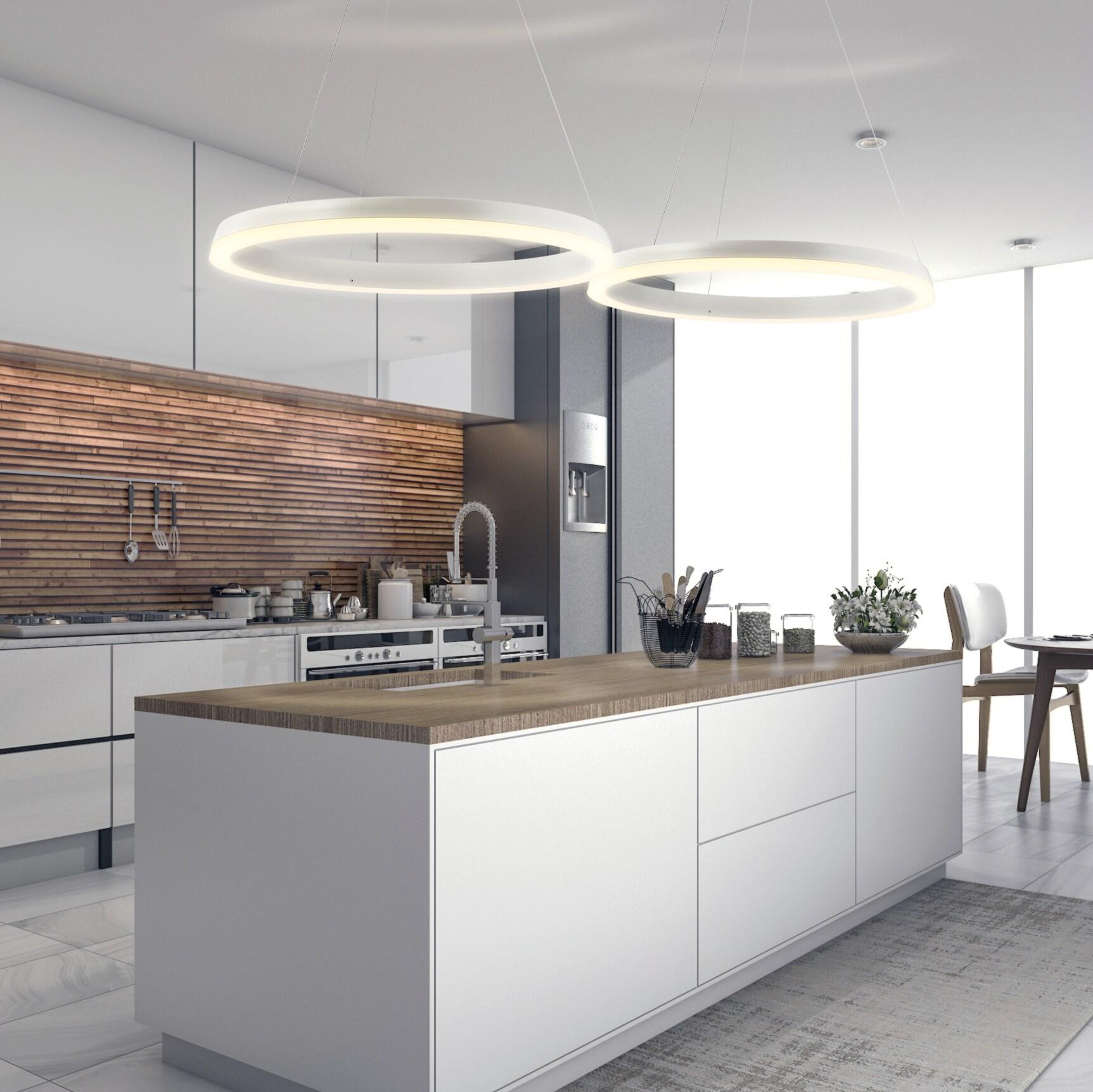 JONATHAN Y Benton 23.5" 1-Light LED Metal Hoop Pendant, by JONATHAN  Y Matte White Matte