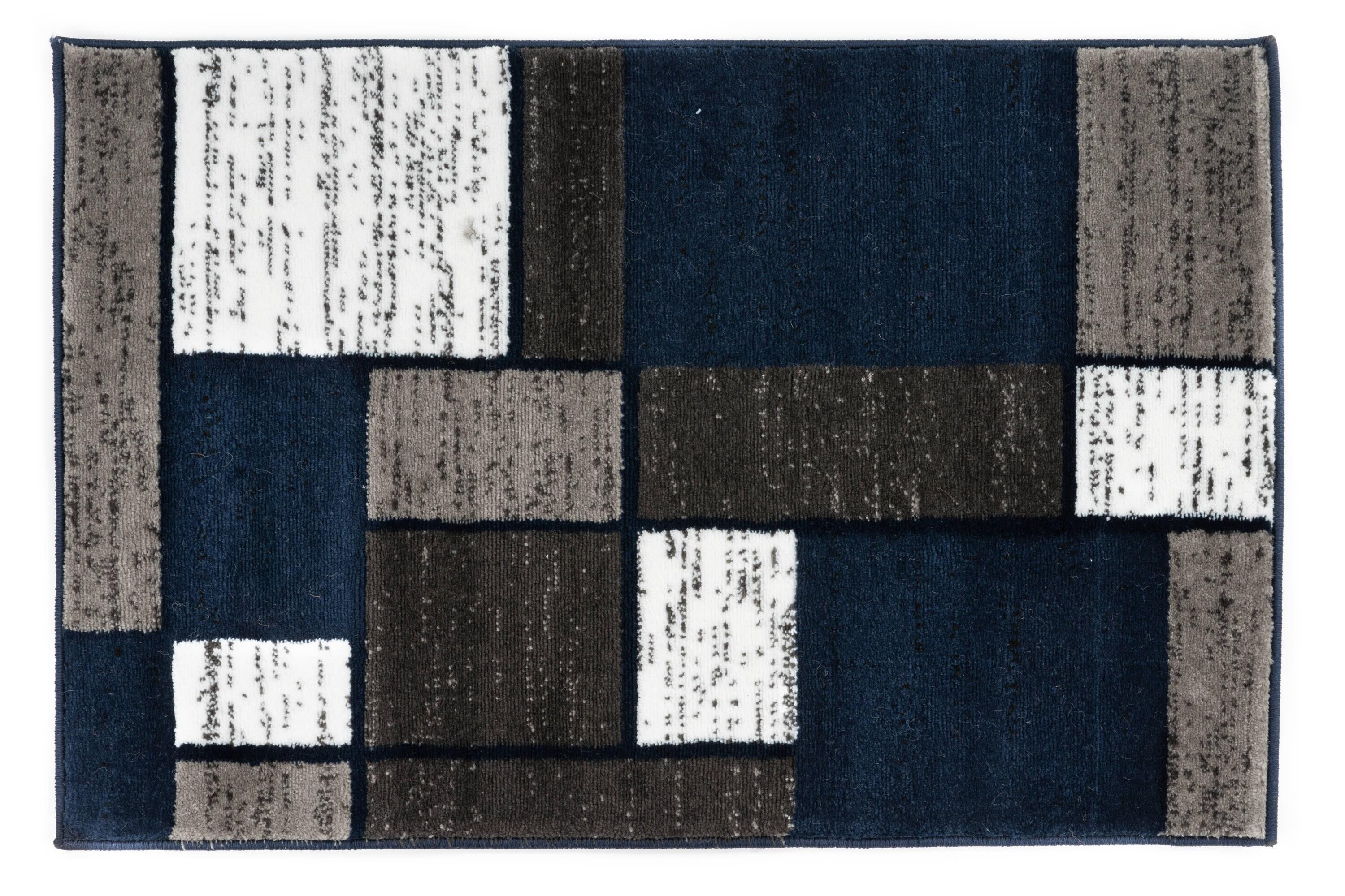 World Rug Gallery Contemporary Modern Boxed Color Block Navy 2'x3' Area Rug