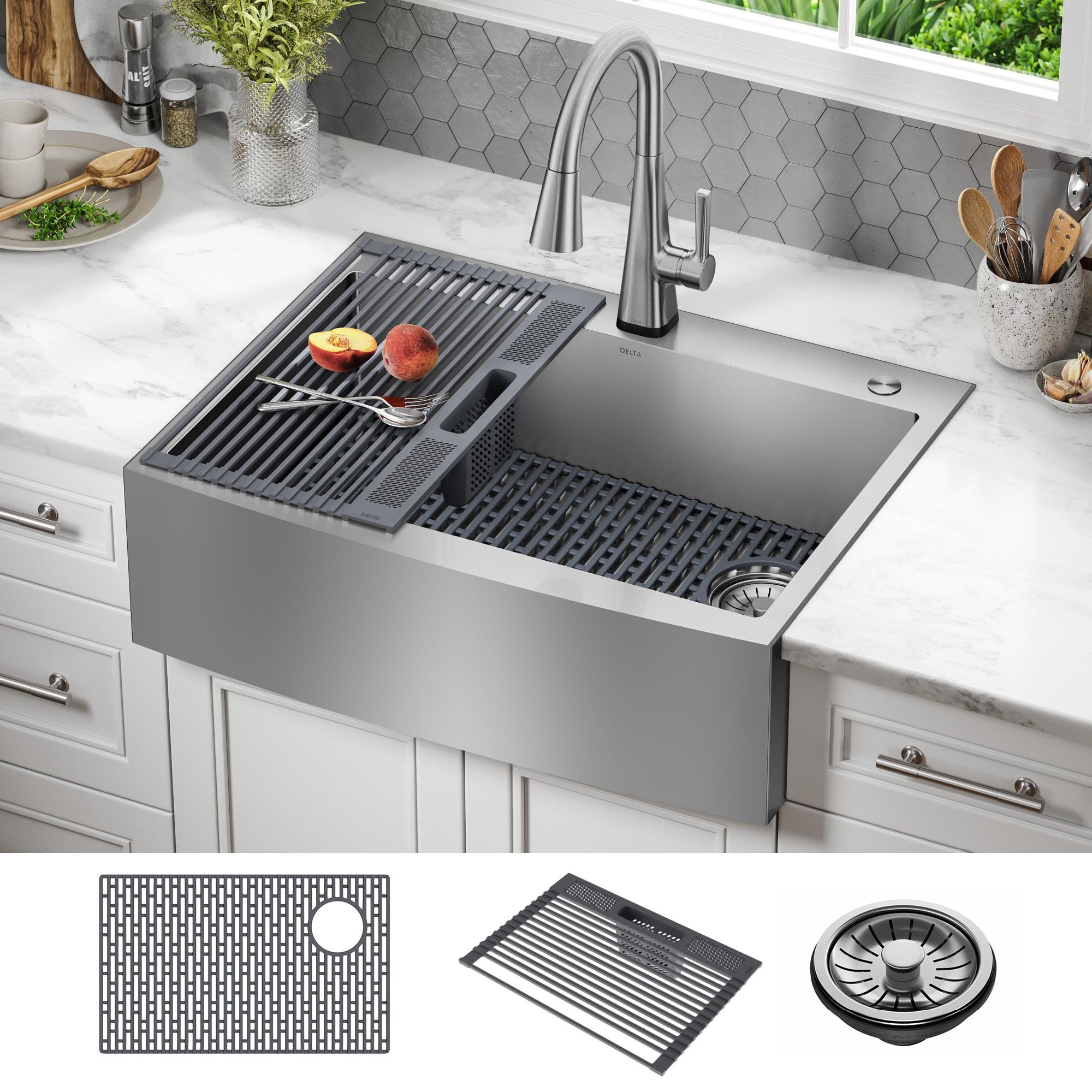 Lenta Retrofit Farmhouse Apron Front 16 Gauge Stainless Steel Single Bowl Kitchen Sink for Top Mount Installation