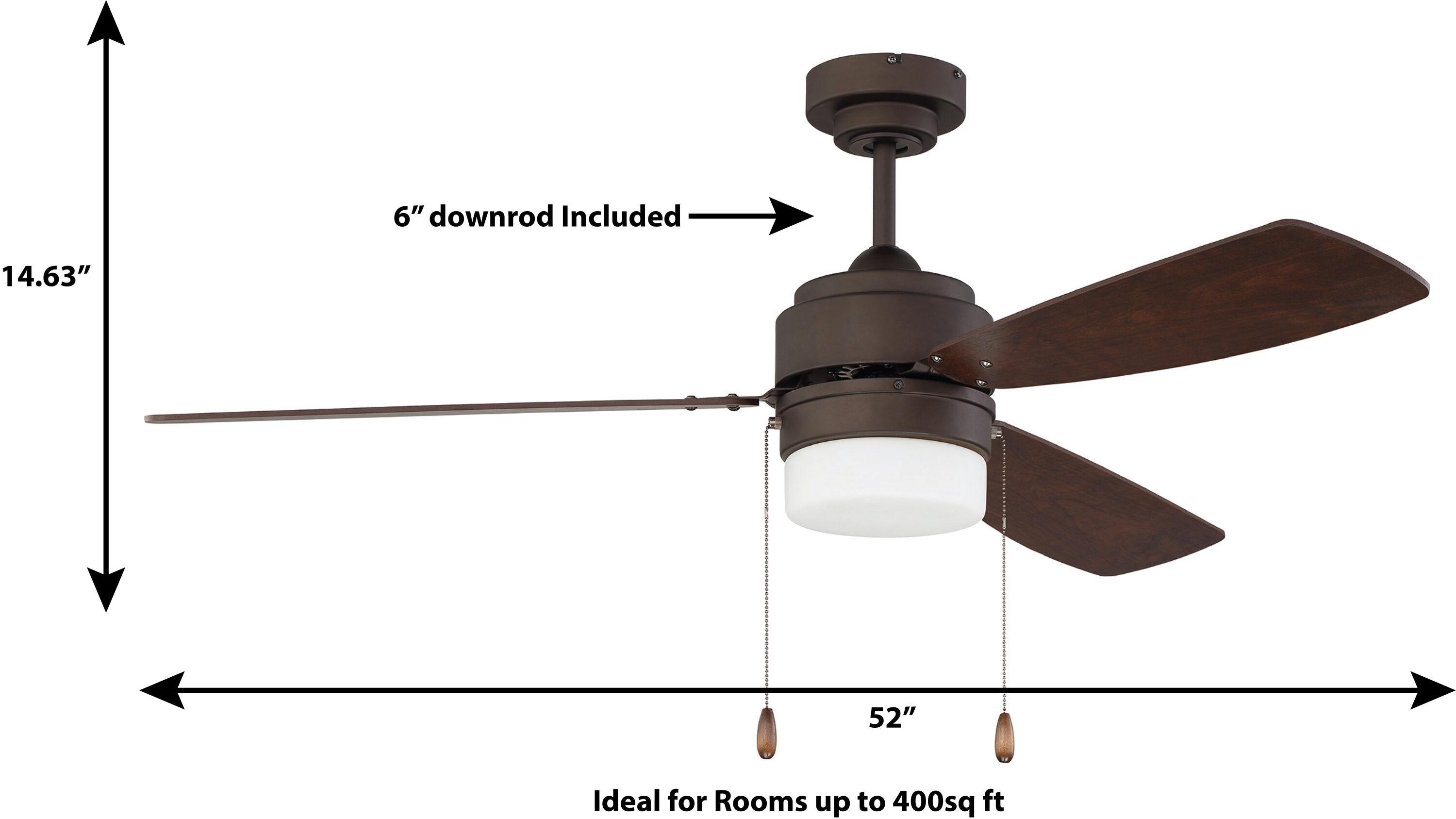 Litex - Ausmus - 3 Blade Ceiling Fan with Light Kit-15.75 Inches Tall and 52