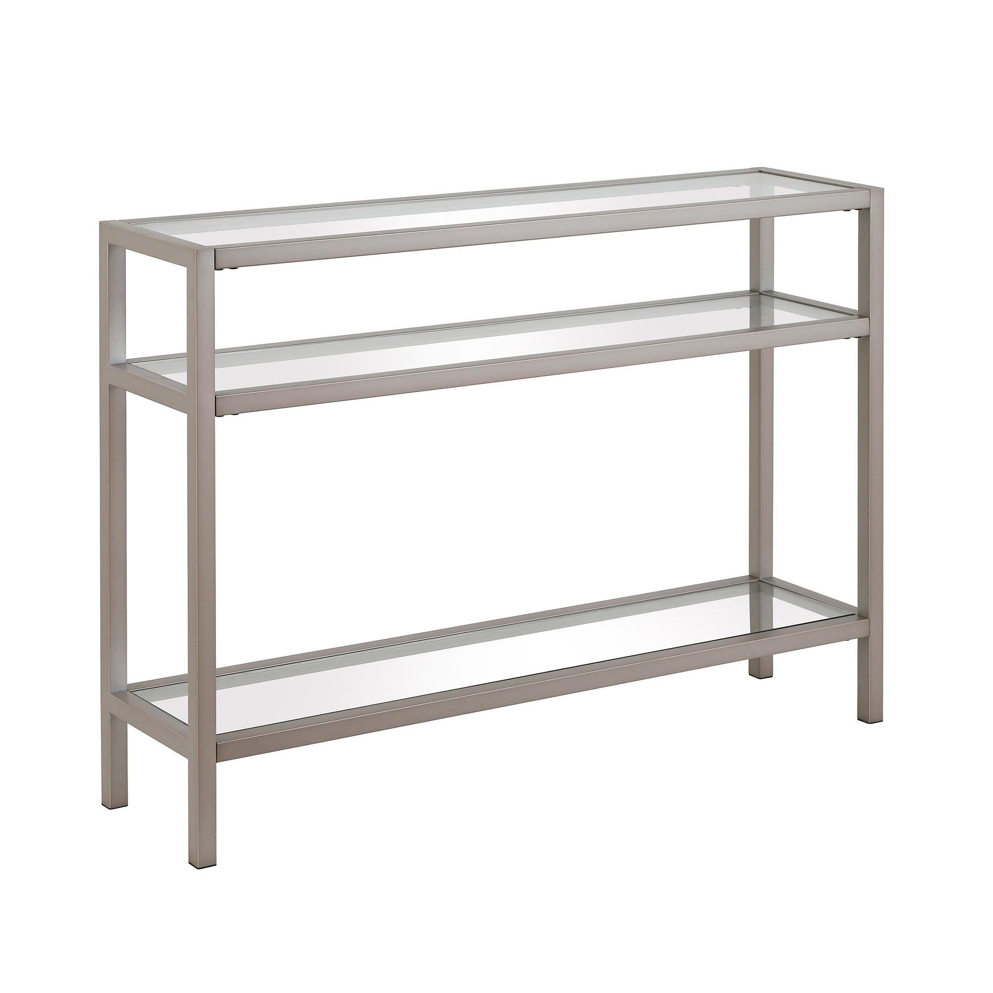 Evelyn&Zoe 42" Satin Nickel Metal/Glass Console Table