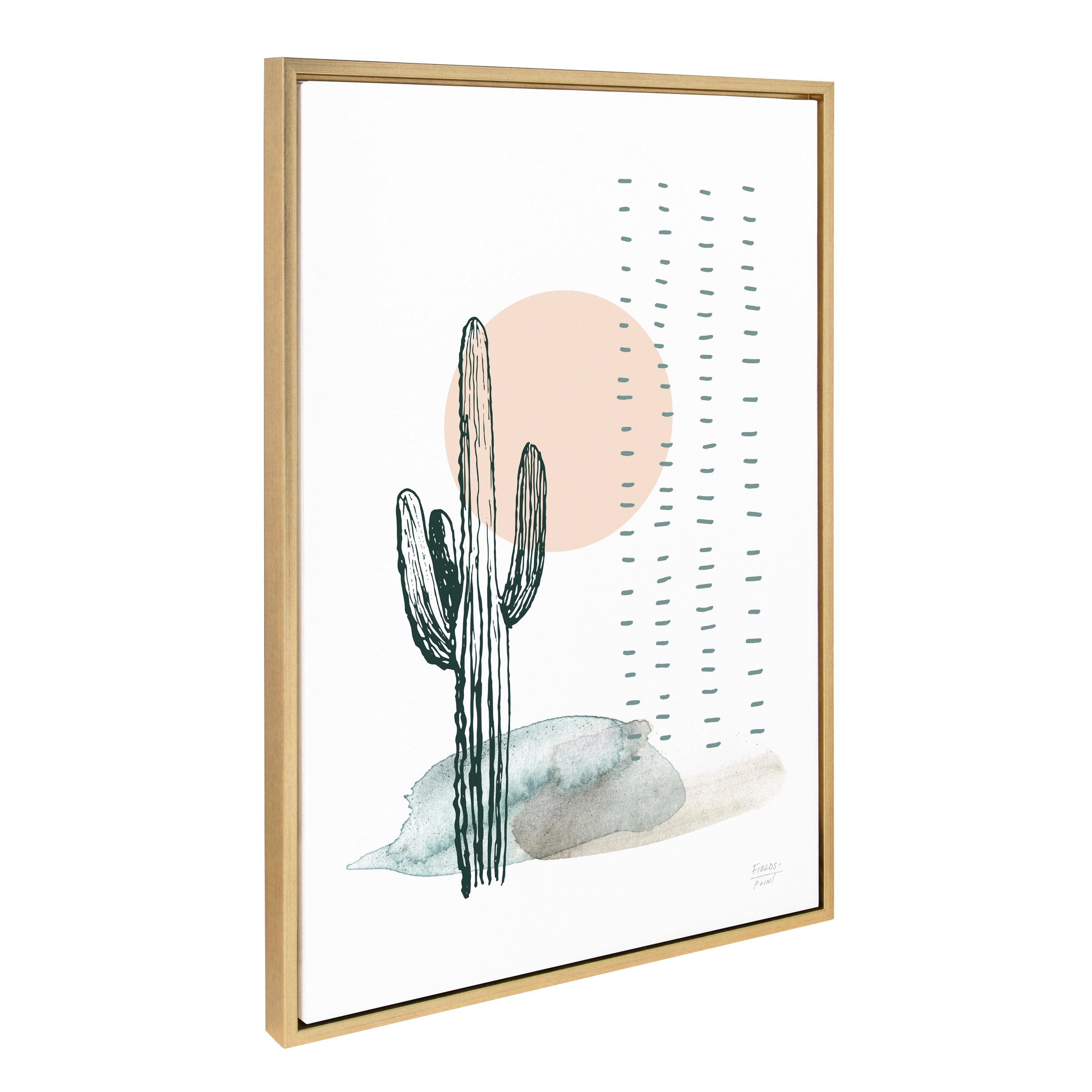 23" x 33" Sylvie Desert Cactus Framed Canvas by Statement Goods Gold - Kate & Laurel All Things Decor