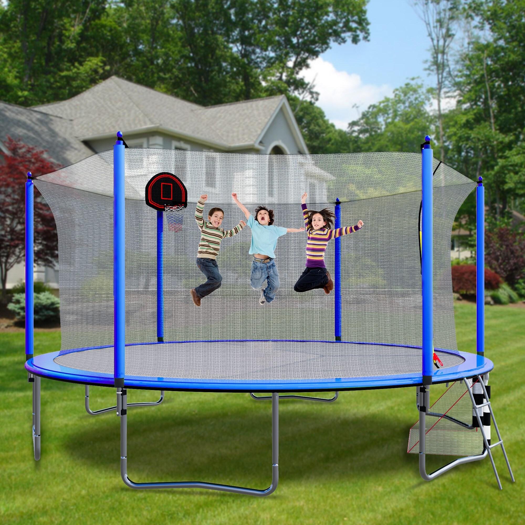 SHANRUGUOJI 16Ft Trampoline With Basketball Hoop Pump And Ladder(Inner Safety Enclosure) With Soccer Goal