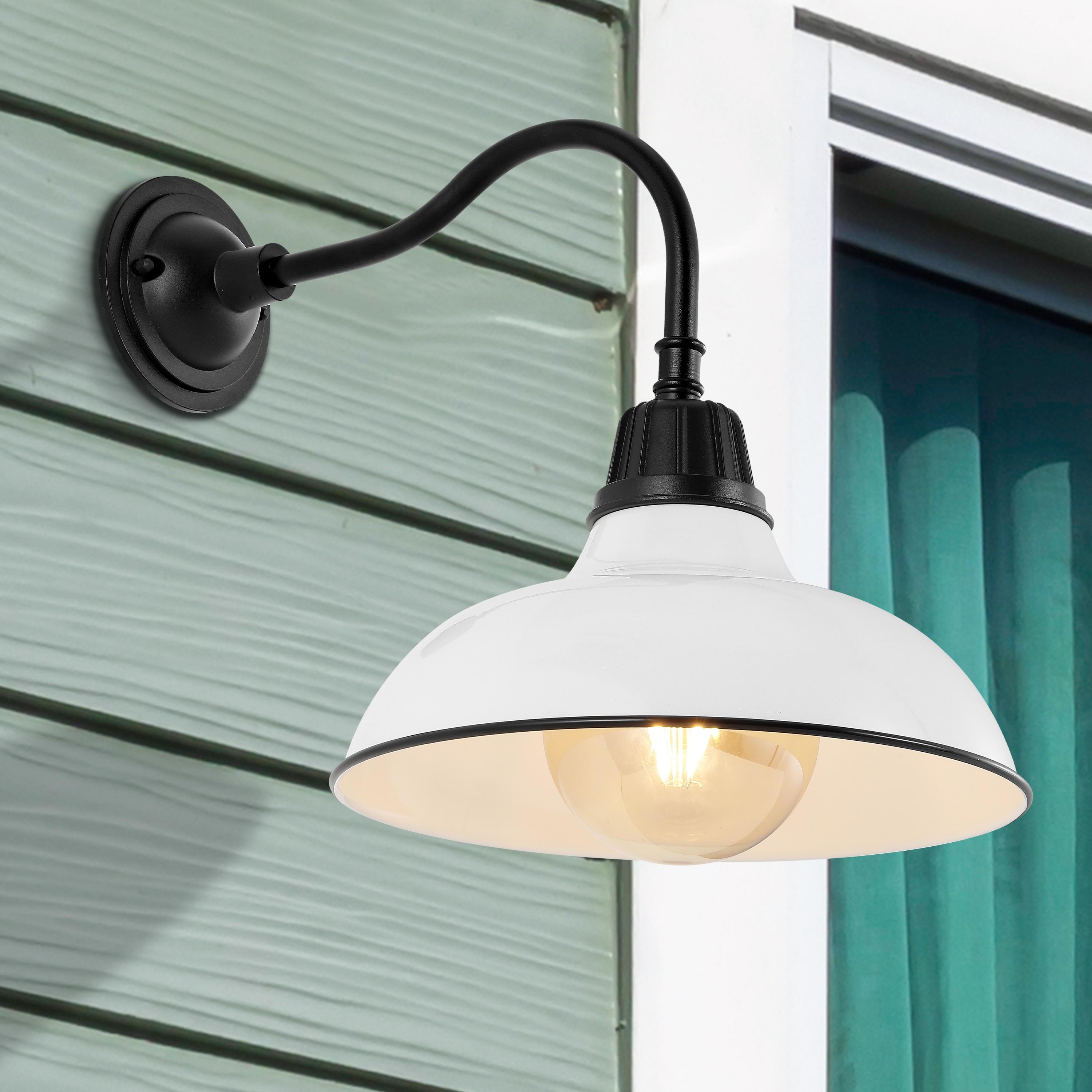 Aurora 12.25" 1-Light Farmhouse Industrial Indoor/Outdoor Iron LED Gooseneck Arm Outdoor Sconce, White