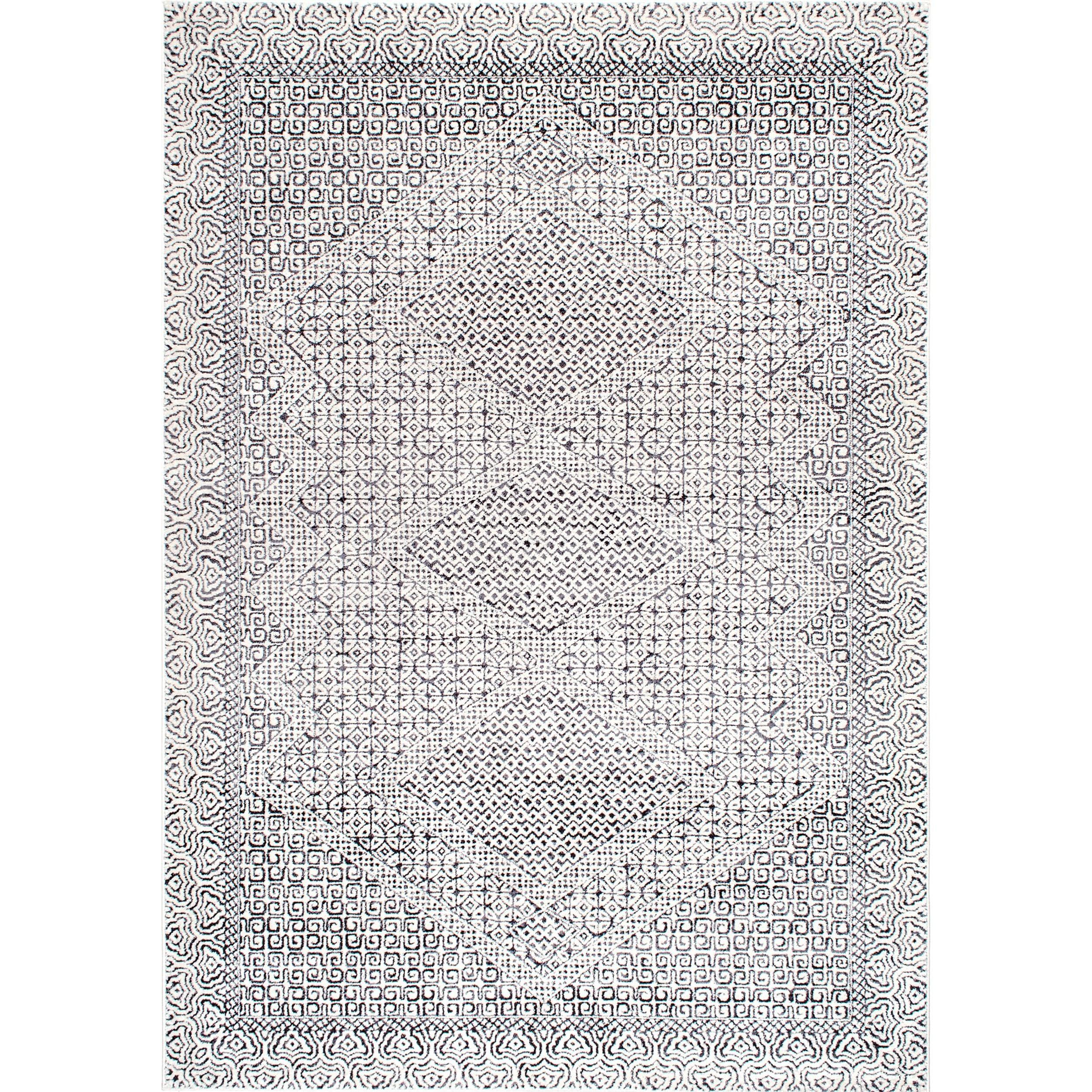 Nuloom Exie Medallion 6 Square Indoor Area Rug for Living Room Bedroom Dining Room Kitchen, Grey/Ivory