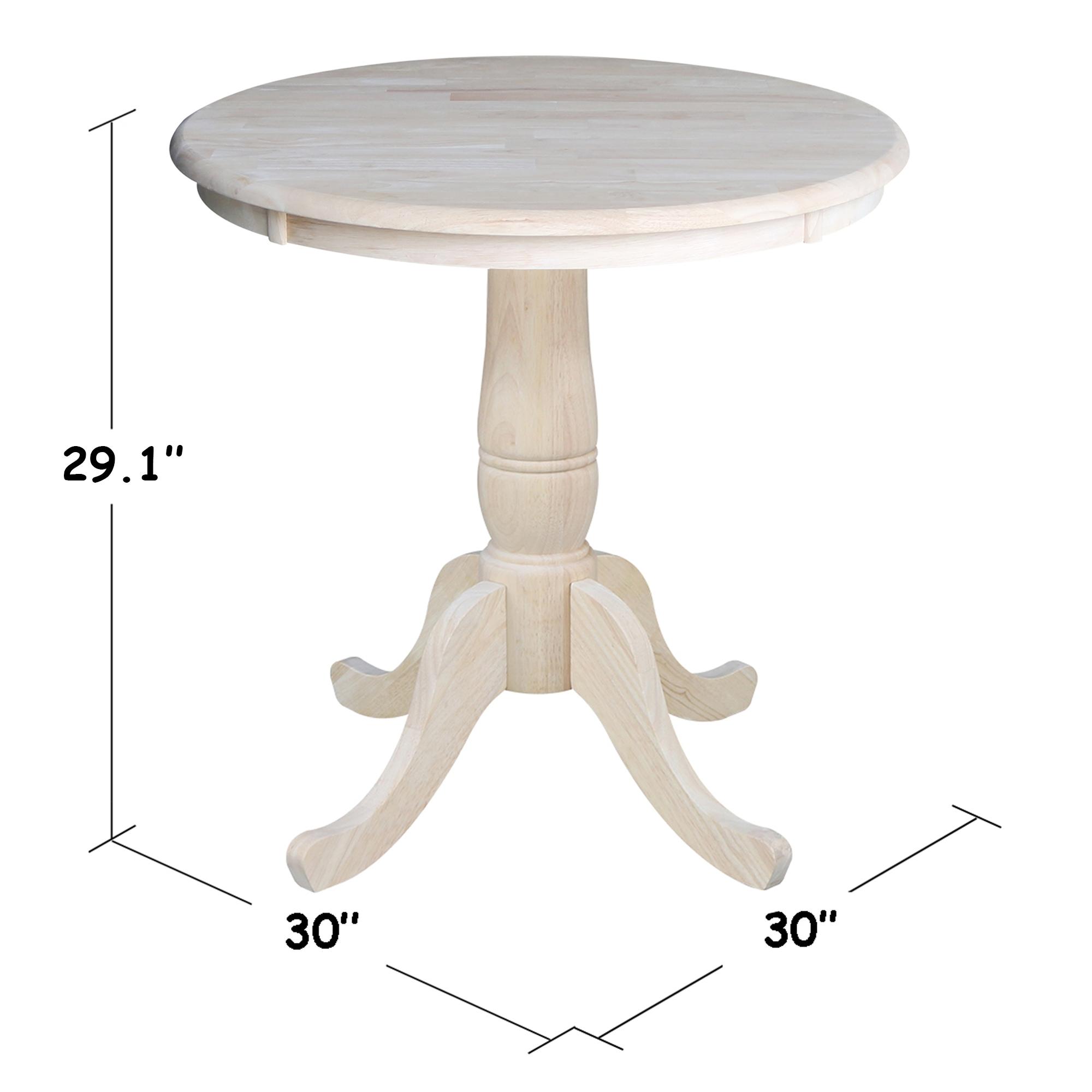 International Concepts 30" Round Top Pedestal Dining Table Unfinished: Mid-Century Modern, Seats 4, Wood Frame