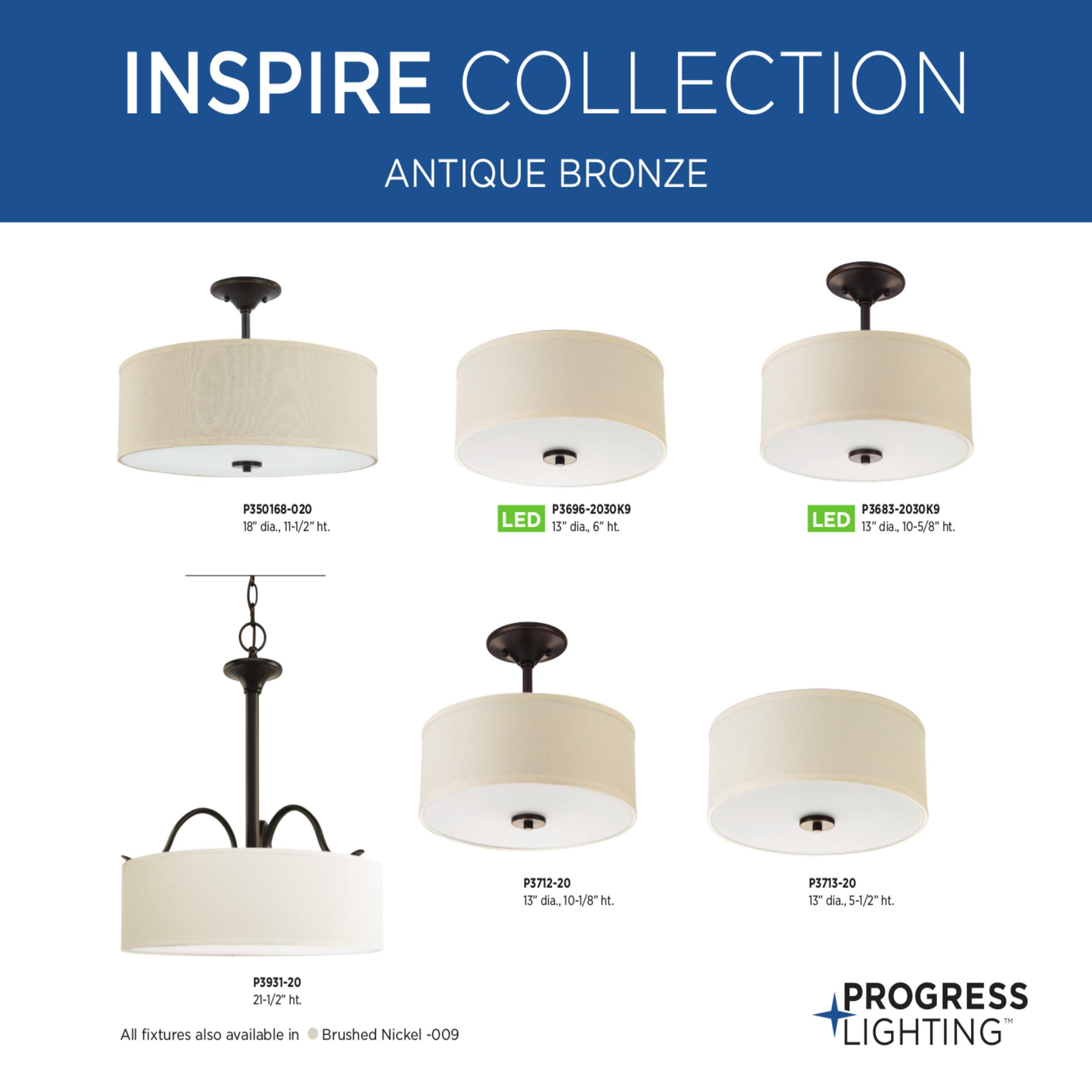 Progress Lighting Inspire 9-Light Two-Tier Chandelier, Brushed Nickel, Off-White Linen Shades
