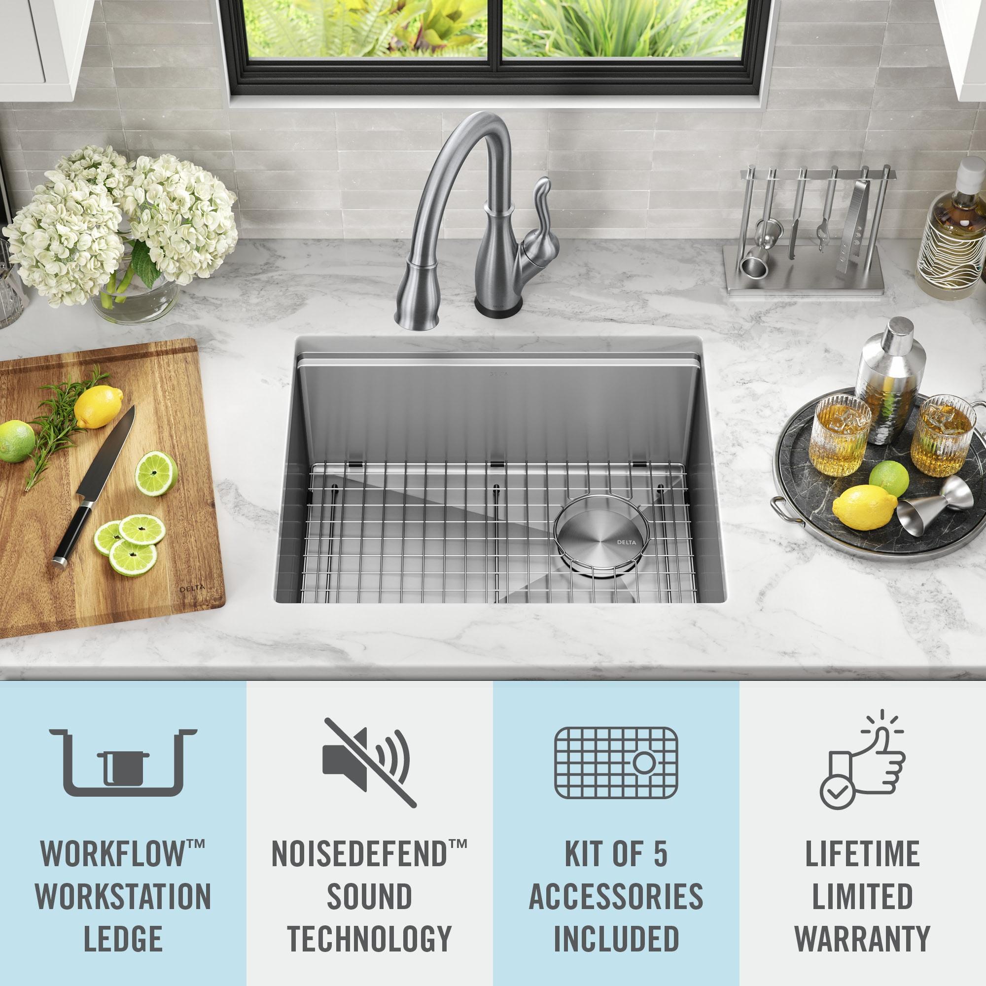 Delta Lorelai™ 23" L Workstation Kitchen Sink Undermount 16 Gauge Stainless Steel Single Bowl with WorkFlow™ Ledge