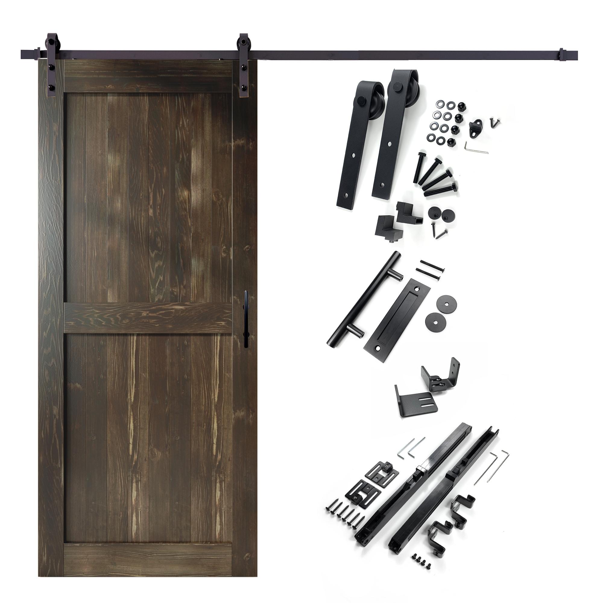 Homacer H Design Color Solid Pine Wood Unassembled Door with Black Rustic Installation Hardware Kit
