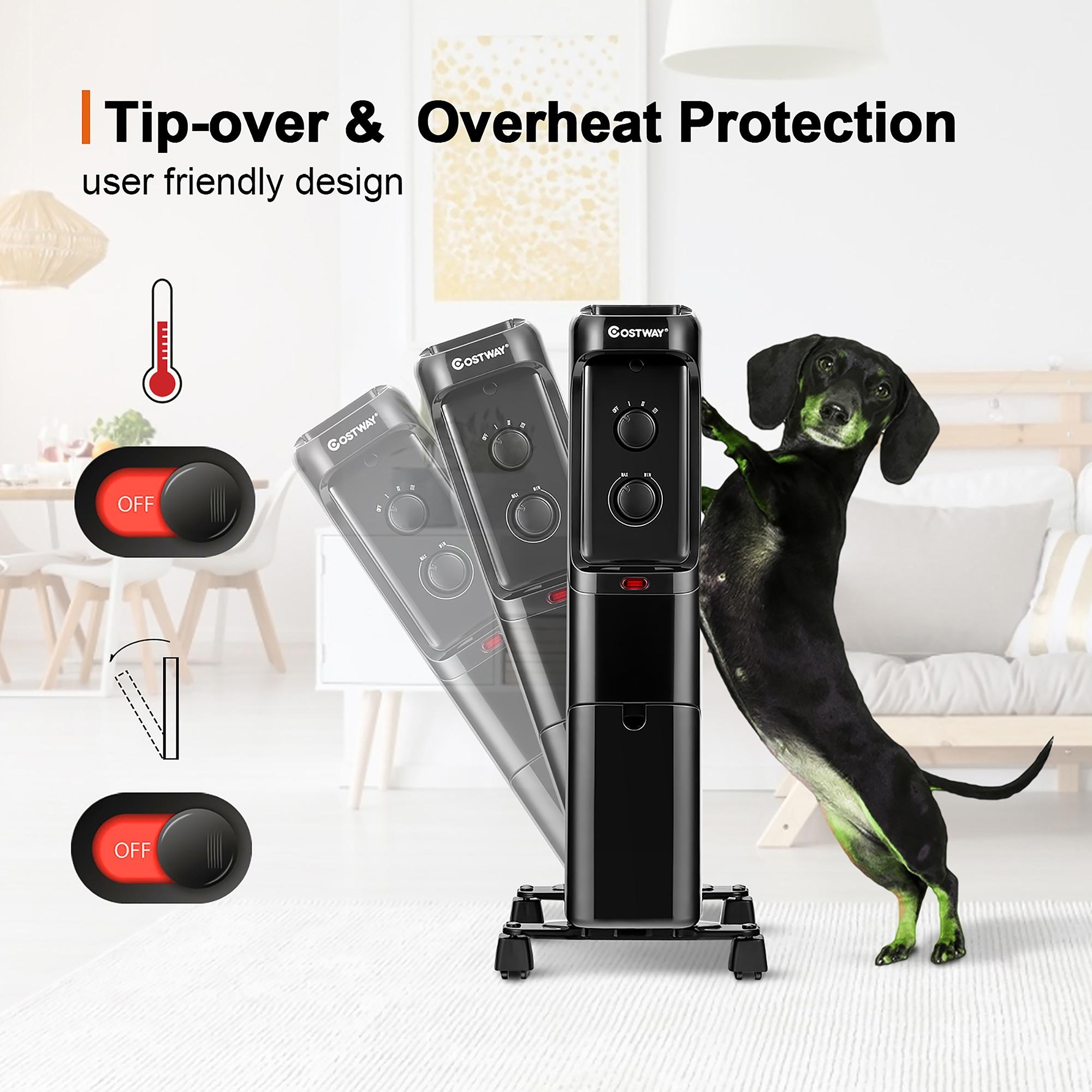 Costway 1500W Oil Filled Heater Portable Radiator Space Heater w/Adjustable Thermostat Black