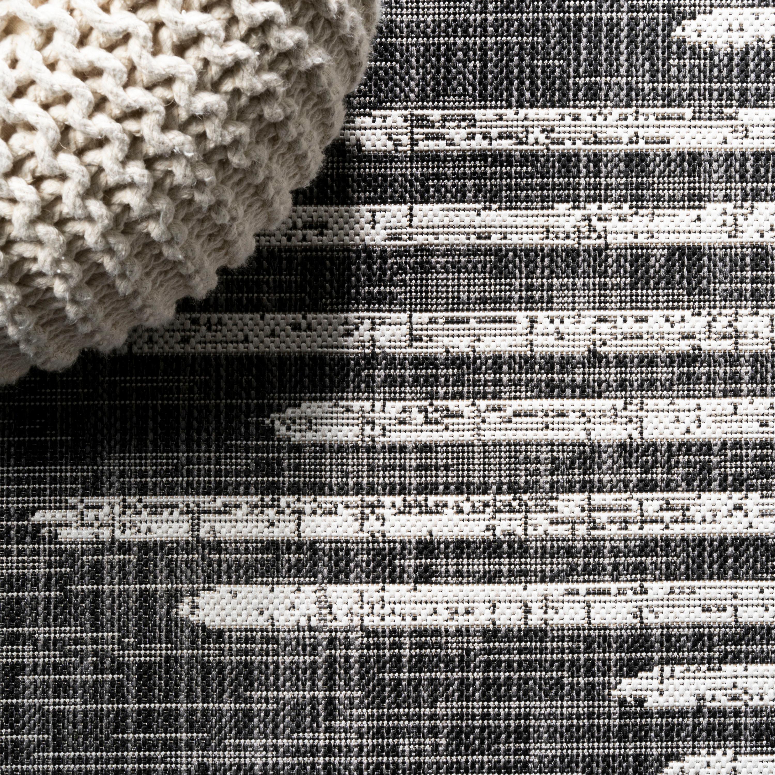3'x5' Zolak Berber Stripe Geometric Indoor/Outdoor Area Rug, Black/Ivory - JONATHAN Y
